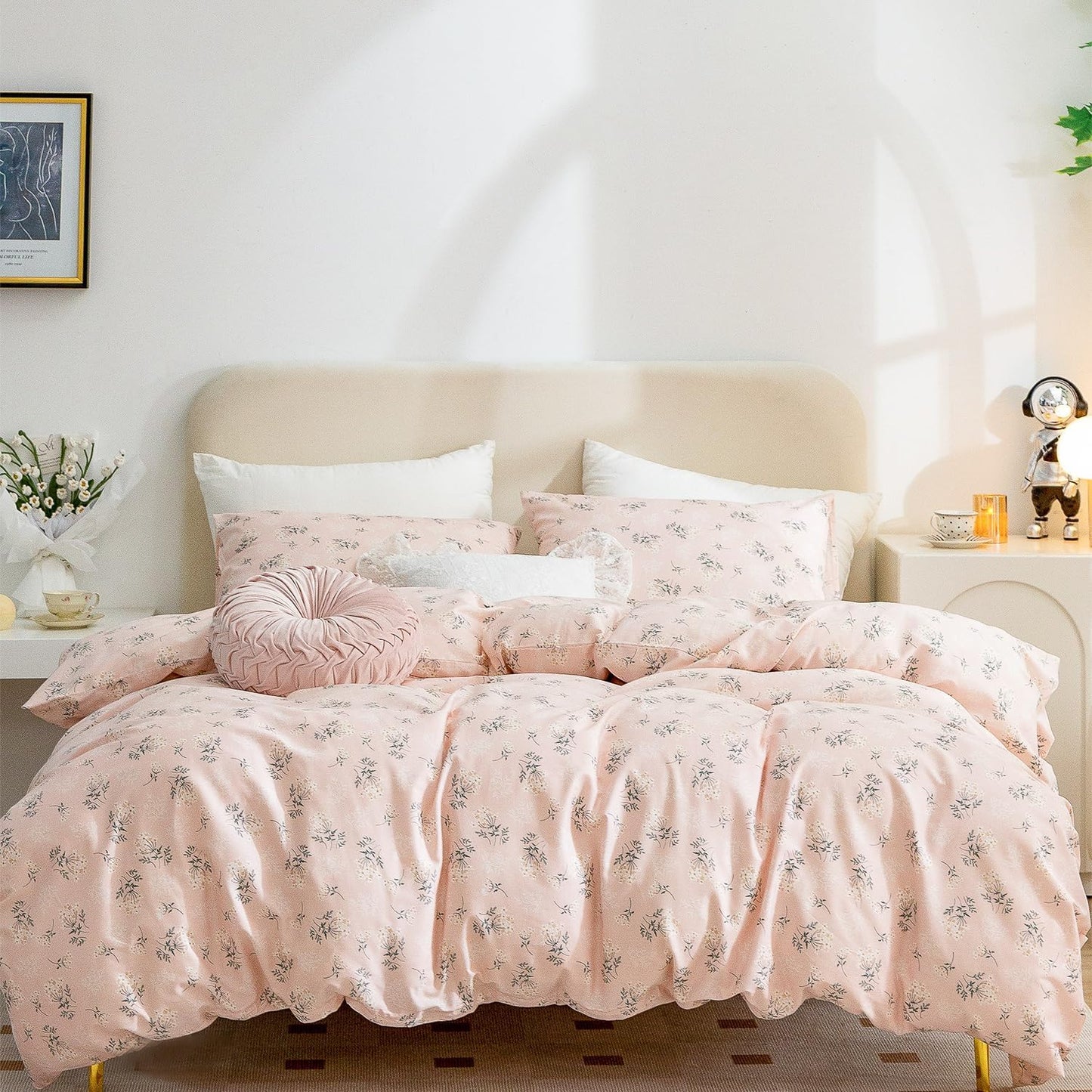 Jane yre Duvet Cover Queen Floral, Brushed Microfiber 3 Pieces Bedding Set, Garden Style Vintage Floral Queen Duvet Cover Flower, with Zipper Closure, Luxury Soft Breathable Comfy