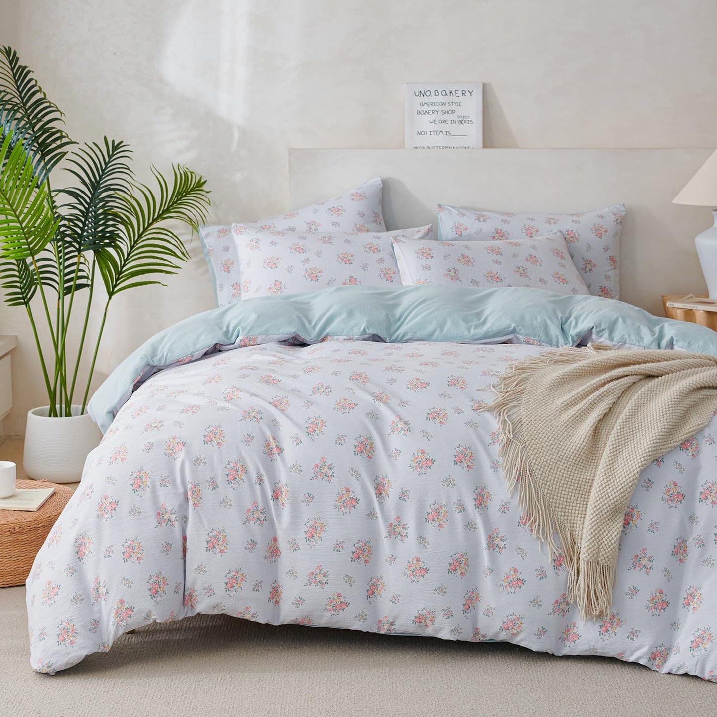 Jane yre Duvet Cover Queen Floral, Brushed Microfiber 3 Pieces Bedding Set, Garden Style Vintage Floral Queen Duvet Cover Flower, with Zipper Closure, Luxury Soft Breathable Comfy