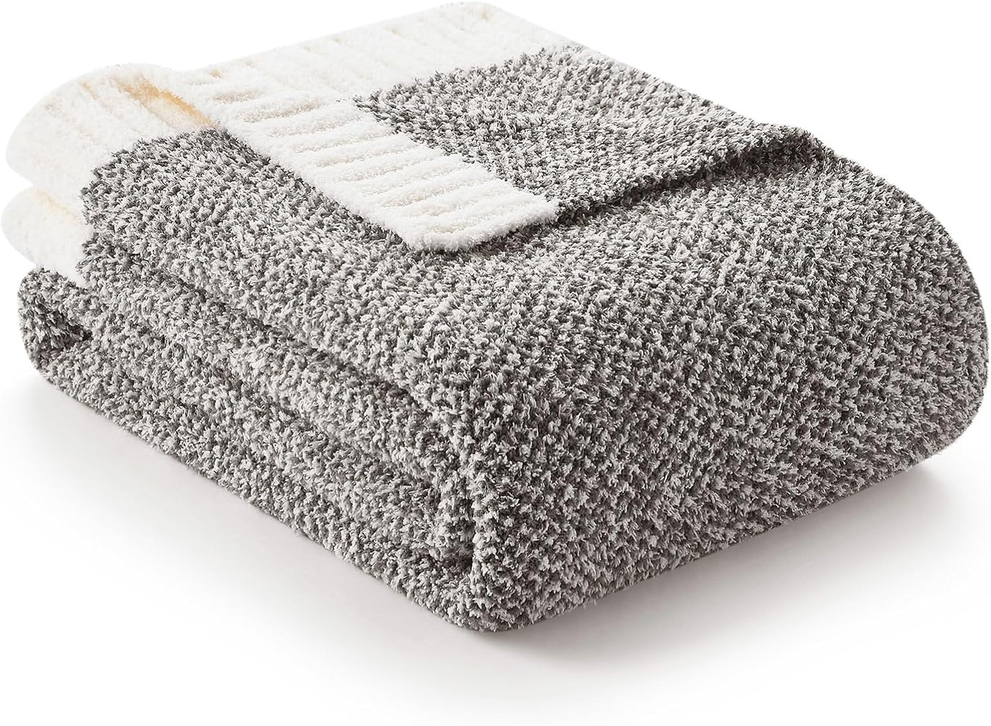Snuggle Sac Buttery Ivory Throw Blanket for Couch, Reversible Super Soft Knitted Blankets, Warm Cozy Knit Fuzzy Plush Lightweight Throws Dupes for Sofa, Bed, Picnic, Ivory, 50 x 60 inches