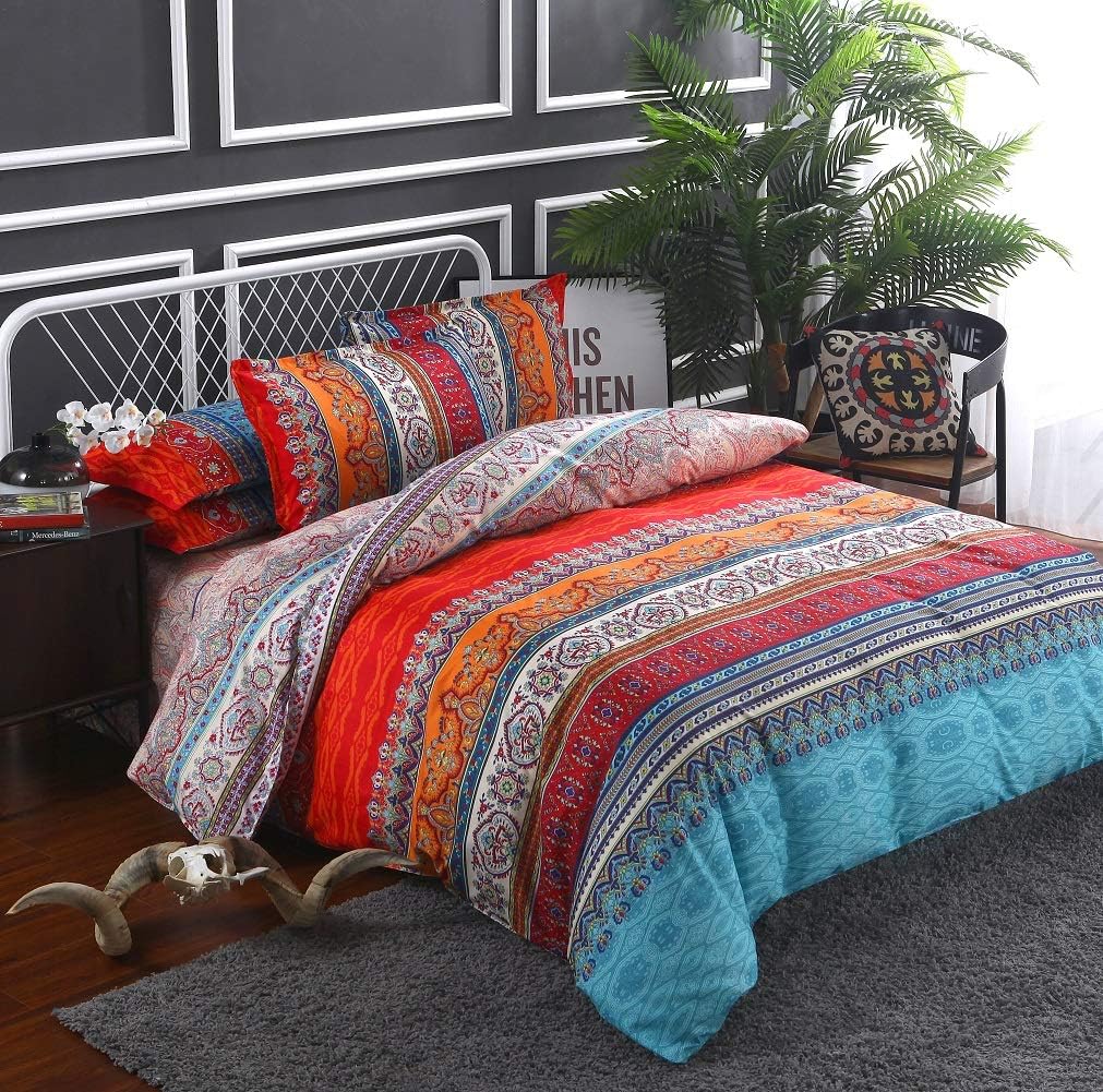 Jane yre Duvet Cover Queen Floral, Brushed Microfiber 3 Pieces Bedding Set, Garden Style Vintage Floral Queen Duvet Cover Flower, with Zipper Closure, Luxury Soft Breathable Comfy