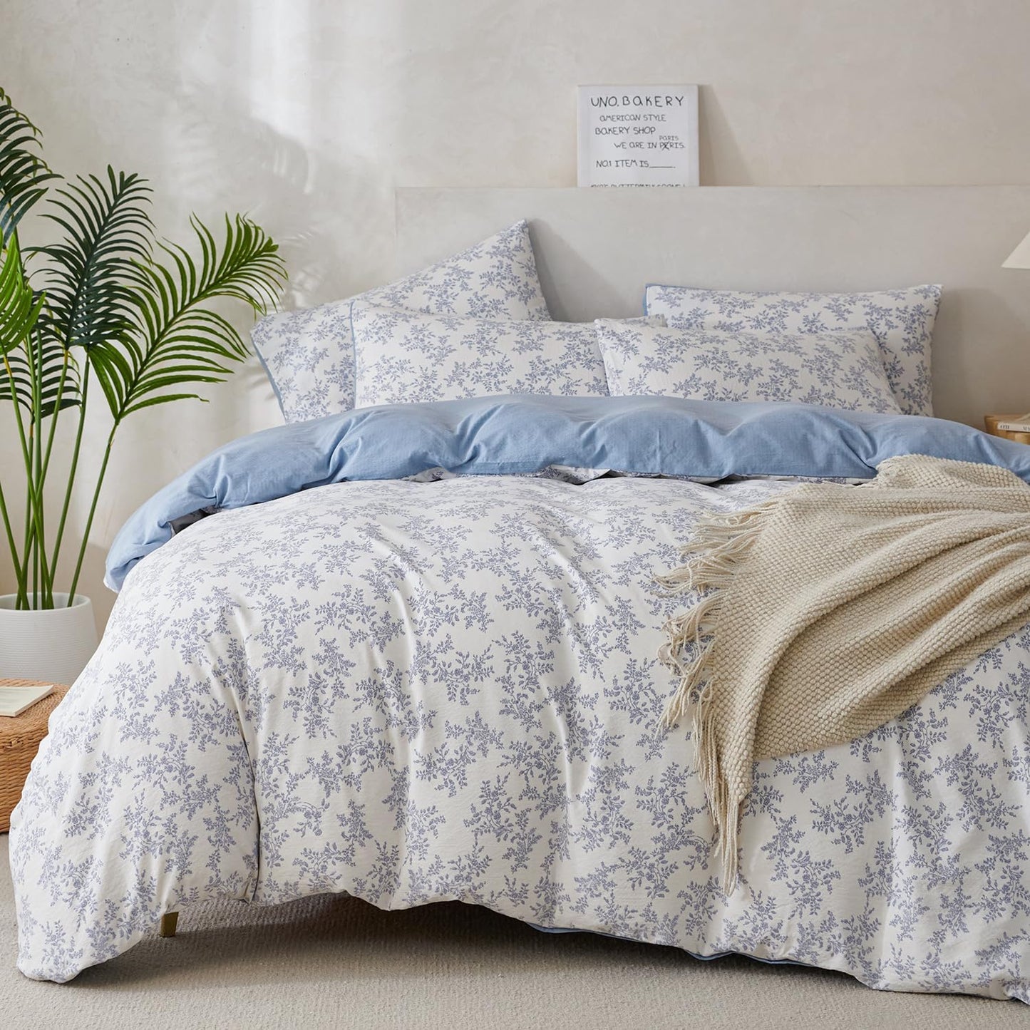 Jane yre Duvet Cover Queen Floral, Brushed Microfiber 3 Pieces Bedding Set, Garden Style Vintage Floral Queen Duvet Cover Flower, with Zipper Closure, Luxury Soft Breathable Comfy