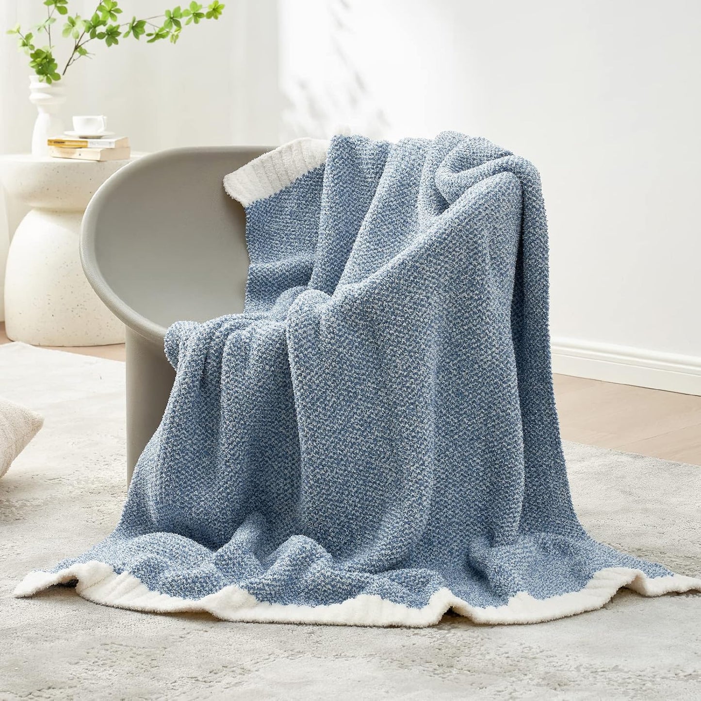 Snuggle Sac Buttery Ivory Throw Blanket for Couch, Reversible Super Soft Knitted Blankets, Warm Cozy Knit Fuzzy Plush Lightweight Throws Dupes for Sofa, Bed, Picnic, Ivory, 50 x 60 inches