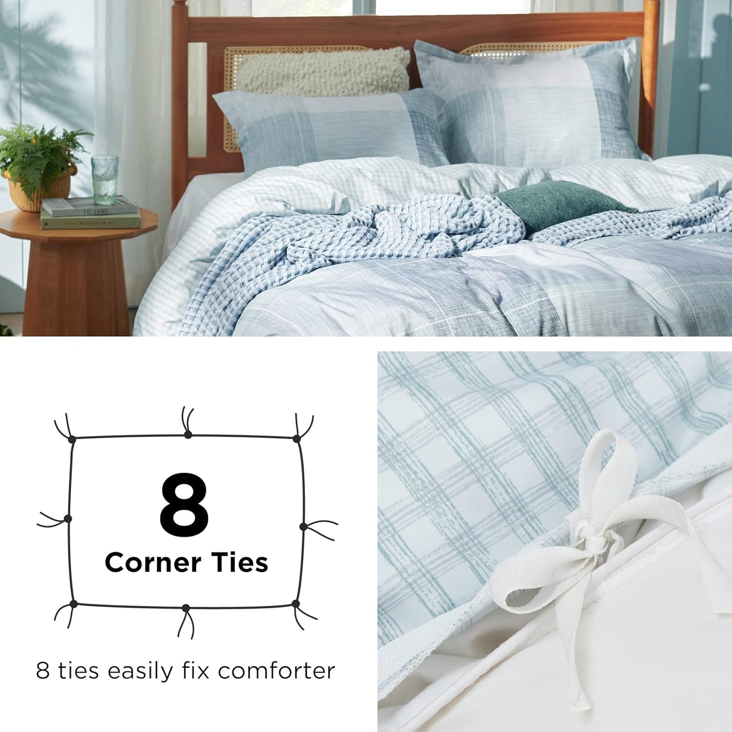 Bedsure Duvet Cover Queen Size - Gingham Reversible Buffalo Plaid Duvet Cover Set with Zipper Closure, 3 Pieces Blue Bedding Set with 8 Corner Ties and 2 Pillow Shams 20"x26"