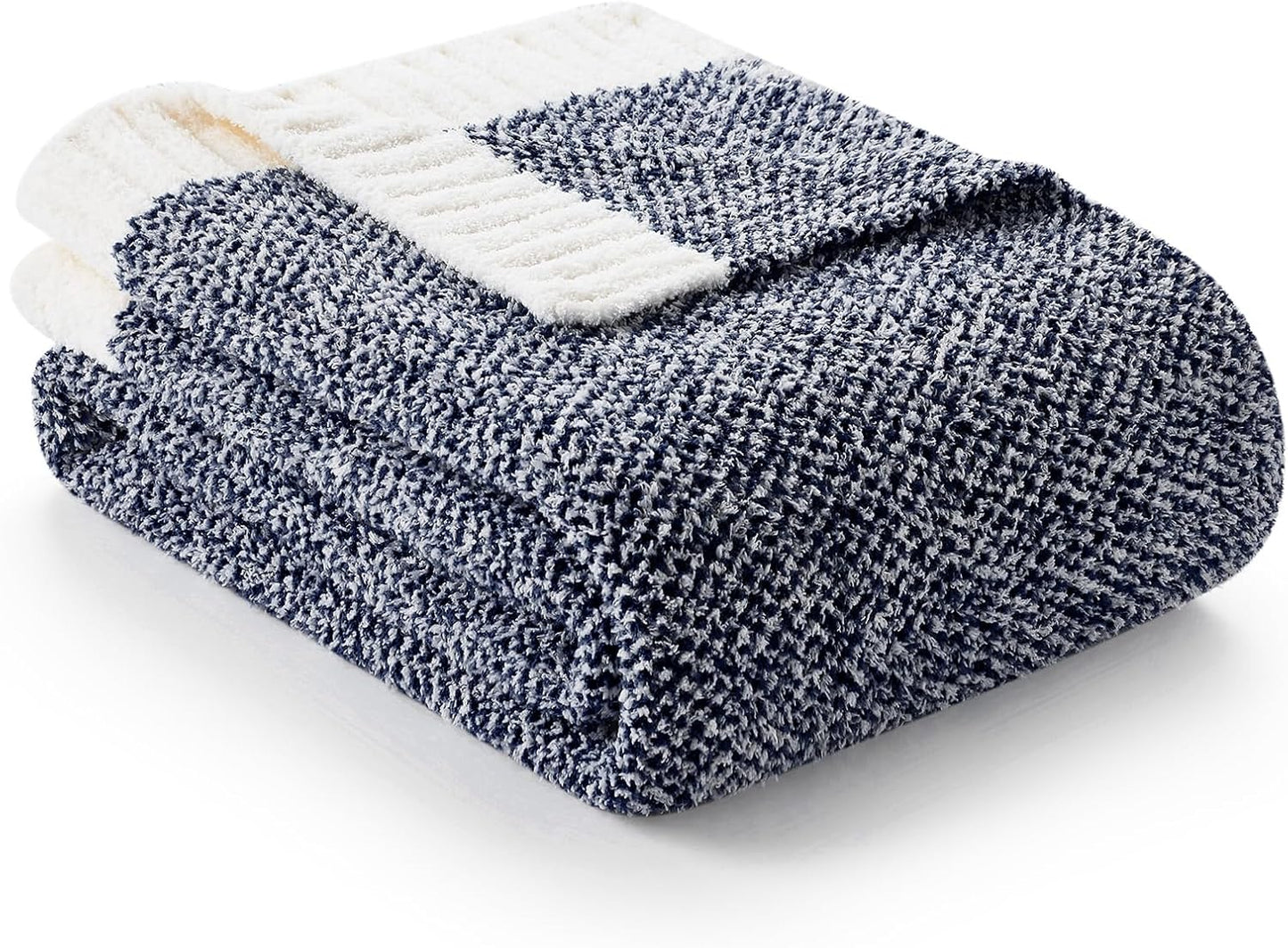 Snuggle Sac Buttery Ivory Throw Blanket for Couch, Reversible Super Soft Knitted Blankets, Warm Cozy Knit Fuzzy Plush Lightweight Throws Dupes for Sofa, Bed, Picnic, Ivory, 50 x 60 inches