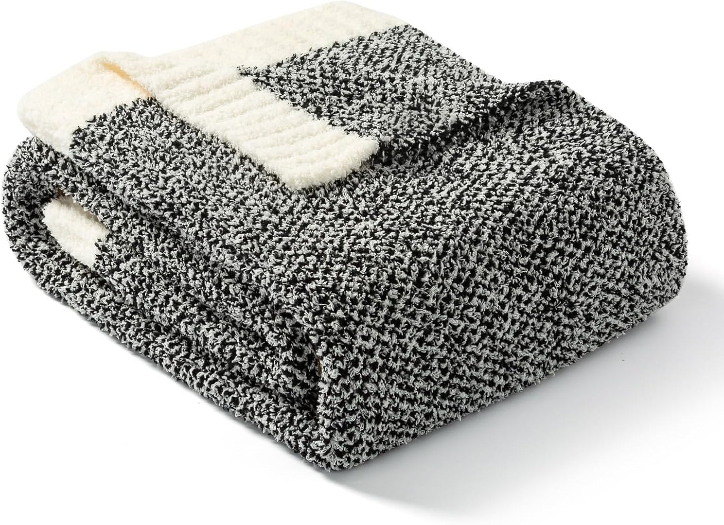Snuggle Sac Buttery Ivory Throw Blanket for Couch, Reversible Super Soft Knitted Blankets, Warm Cozy Knit Fuzzy Plush Lightweight Throws Dupes for Sofa, Bed, Picnic, Ivory, 50 x 60 inches