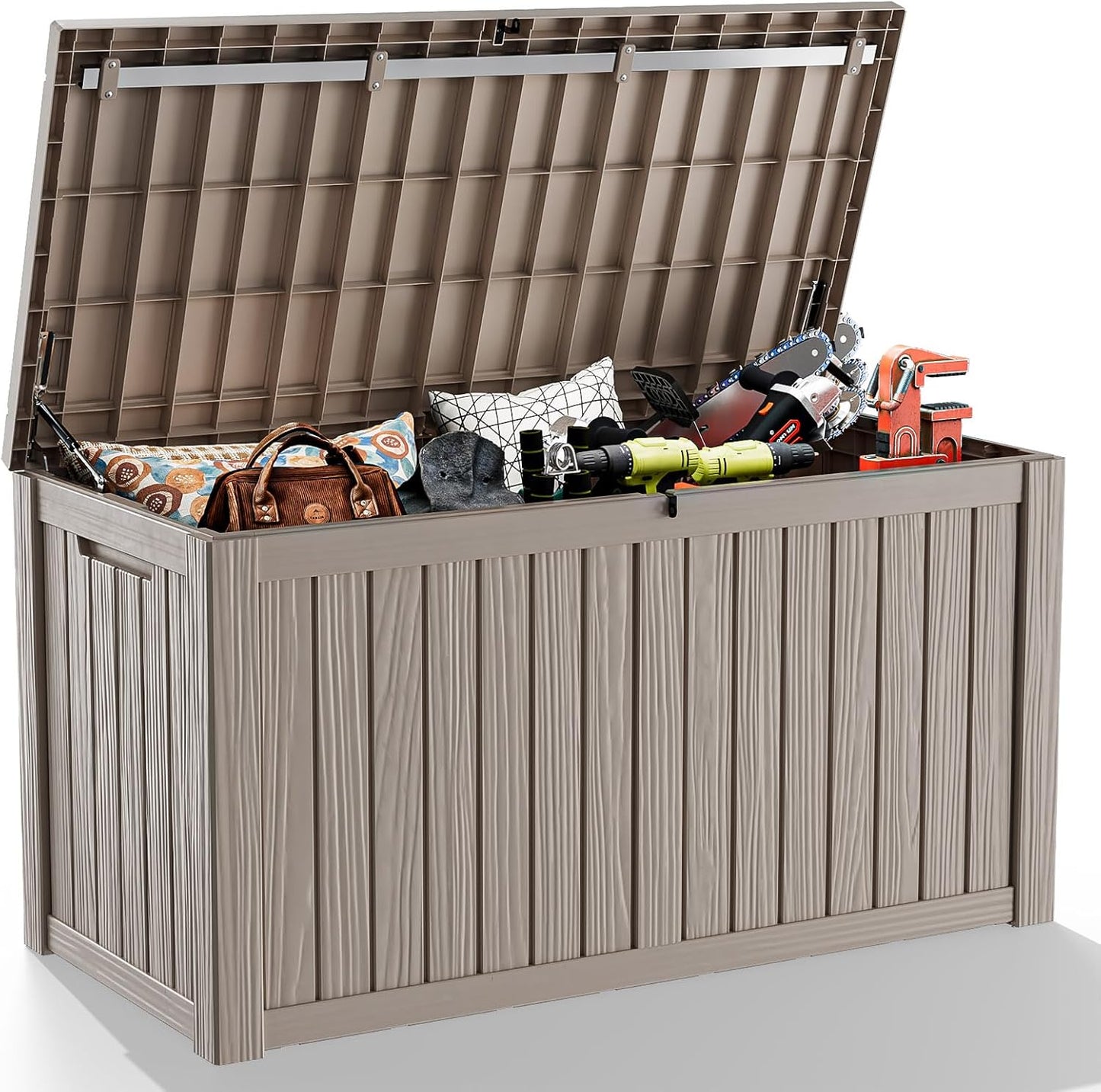 Vixzen 45 Gallon Resin Deck Box, Lockable Outdoor Storage Box for Patio Cushions Storage Furniture,Garden Tools, Pool Supplies, Weatherproof and UV Resistant