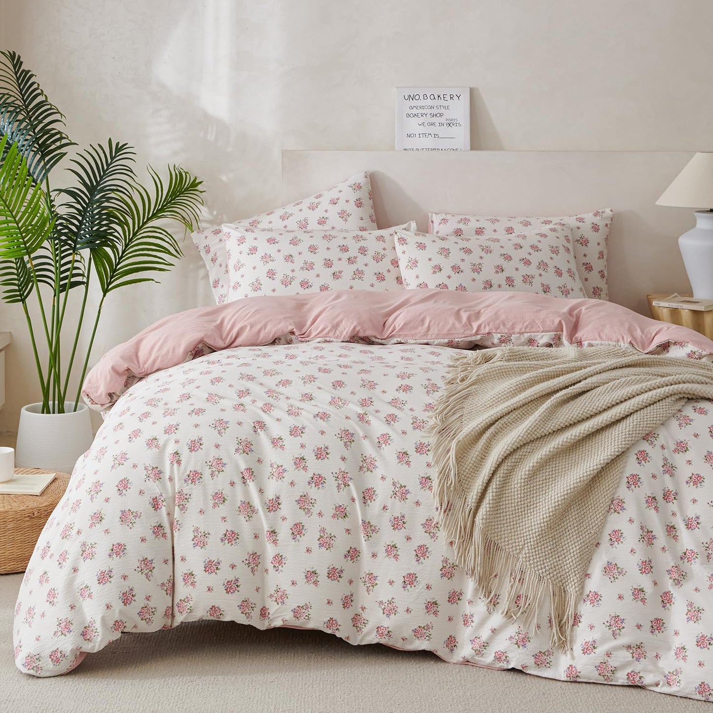 Jane yre Duvet Cover Queen Floral, Brushed Microfiber 3 Pieces Bedding Set, Garden Style Vintage Floral Queen Duvet Cover Flower, with Zipper Closure, Luxury Soft Breathable Comfy