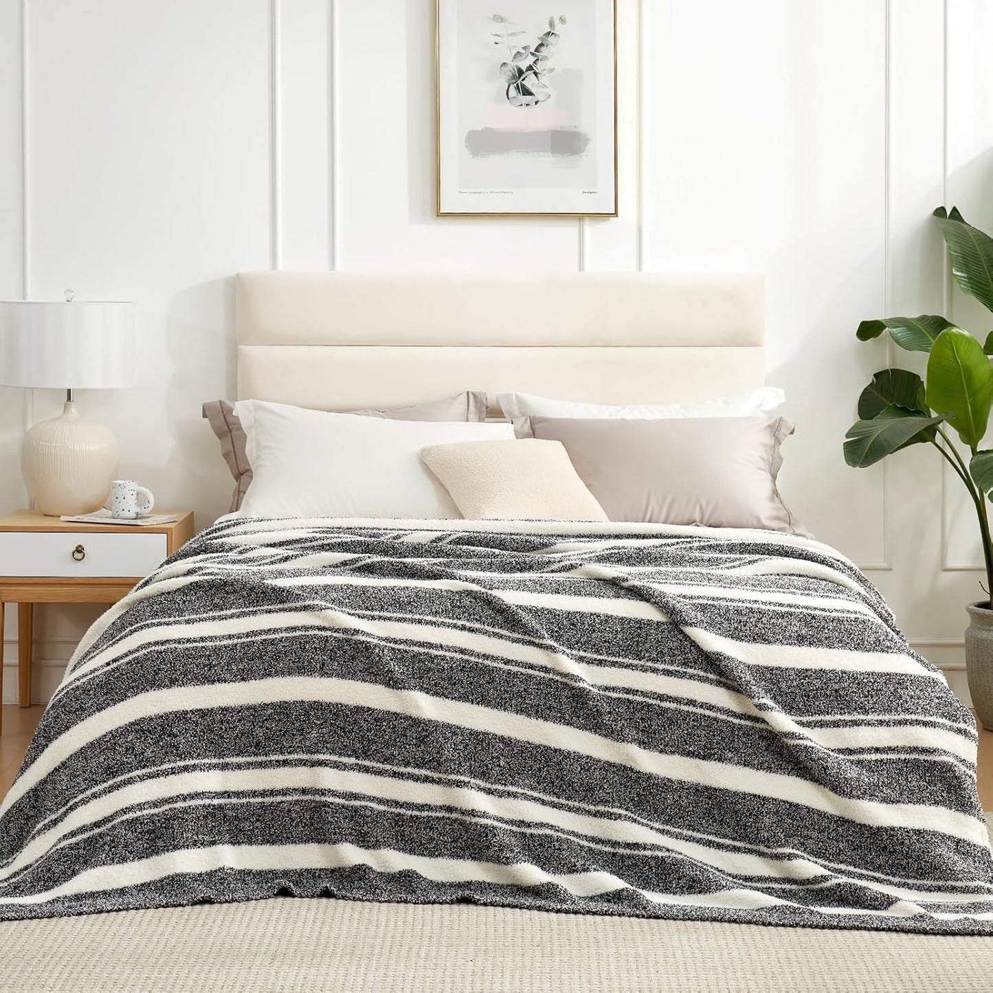 Snuggle Sac Buttery Ivory Throw Blanket for Couch, Reversible Super Soft Knitted Blankets, Warm Cozy Knit Fuzzy Plush Lightweight Throws Dupes for Sofa, Bed, Picnic, Ivory, 50 x 60 inches