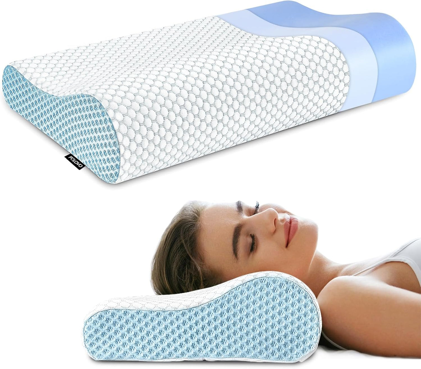 Memory Foam Bed Pillow for Sleeping, Ergonomic Cervical Contour Neck Support Orthopedic Pillow for Side Back Stomach Sleeper, Neck and Shoulder Pain