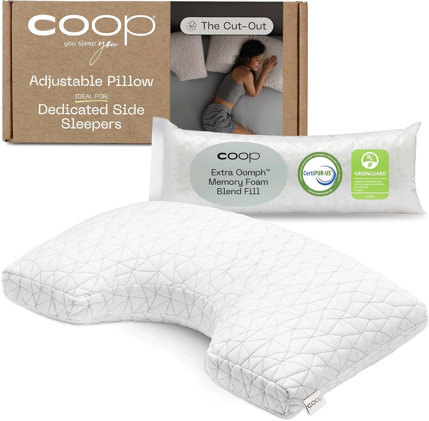 Coop Home Goods Original Adjustable Pillow, Queen Size Bed Pillows for Sleeping, Cross Cut Memory Foam Pillows - Medium Firm Back, Stomach and Side Sleeper Pillow, CertiPUR-US/GREENGUARD Gold