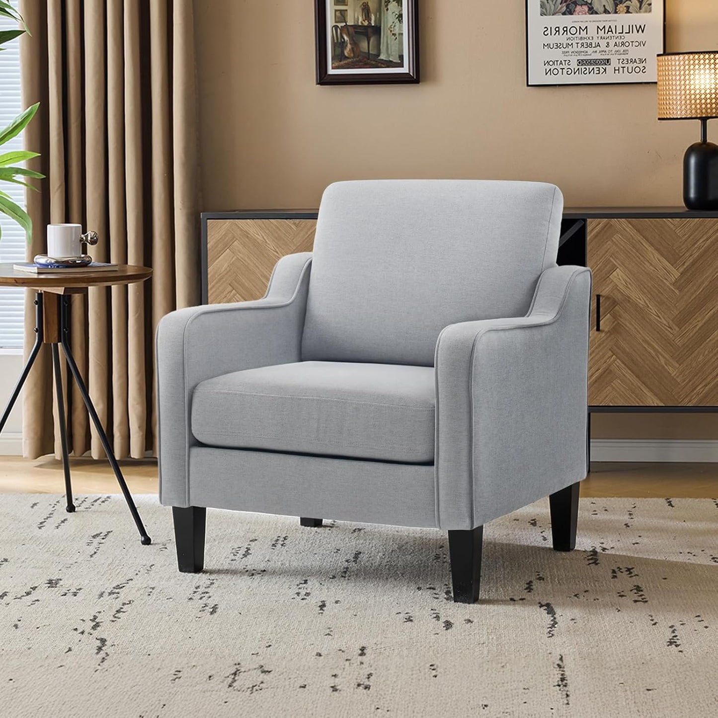 VINGLI Accent Chairs for Living Room Chairs Reading Chair Mid Century Modern Chair Soft Chenille Sofa Chair Upholstered Arm Chair Comfy Chair Side Chair (Light Grey Chenille)