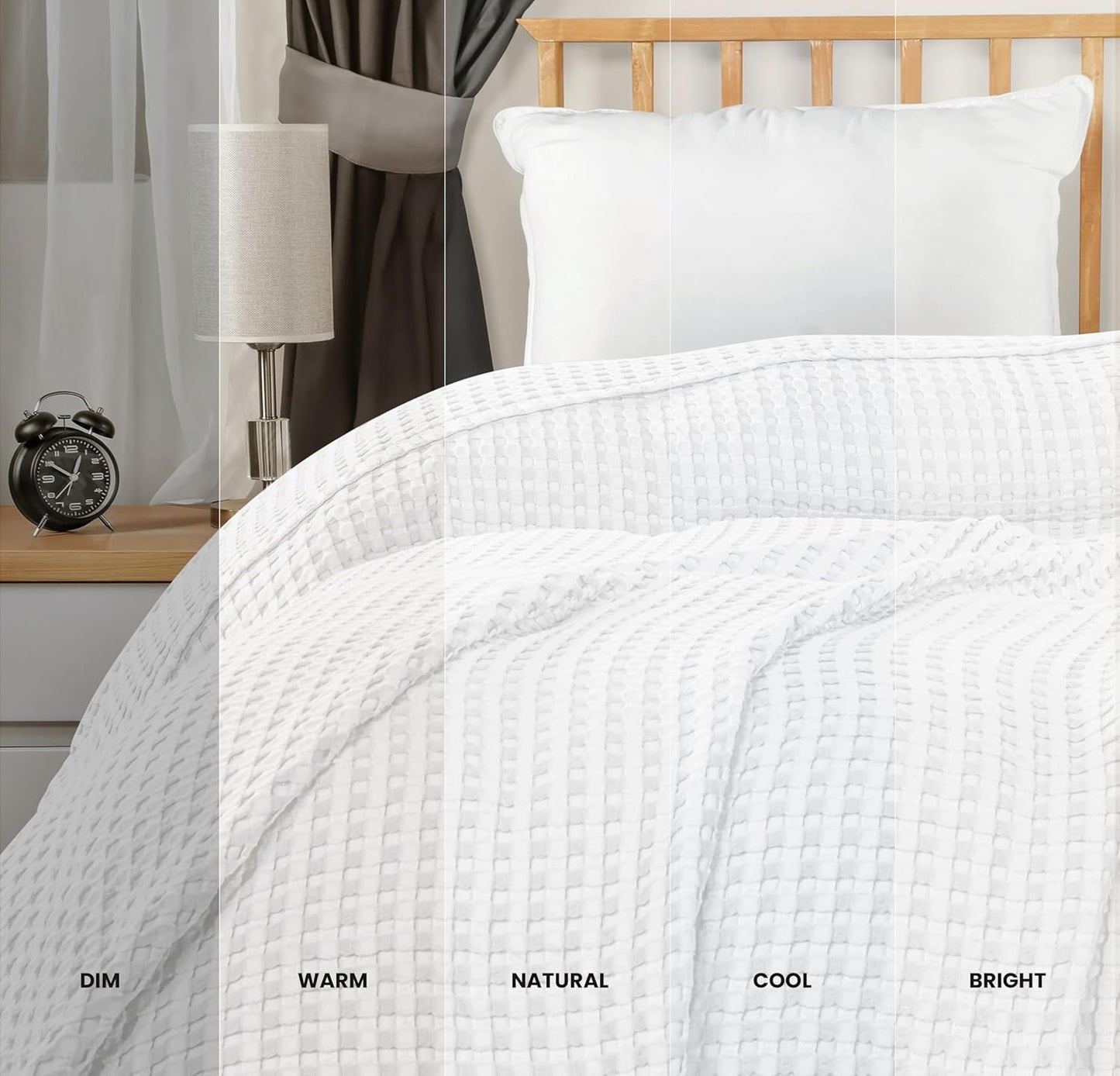 Utopia Bedding White 100% Cotton Waffle Blanket 300 GSM [King - 90x108 Inch] Soft Lightweight Breathable Bed Blanket for All Season