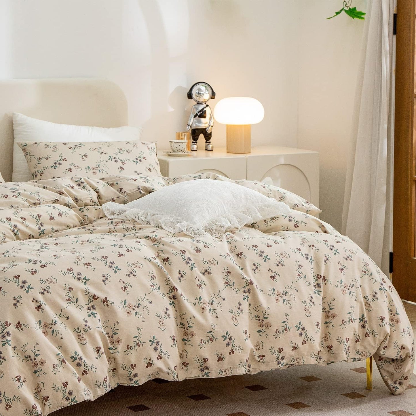 Jane yre Duvet Cover Queen Floral, Brushed Microfiber 3 Pieces Bedding Set, Garden Style Vintage Floral Queen Duvet Cover Flower, with Zipper Closure, Luxury Soft Breathable Comfy