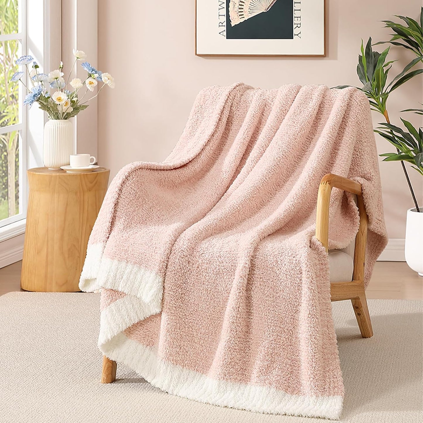 WRENSONGE Checkered Throw Blanket, Sage Green Soft Cozy Fluffy Hand Made Throw Blankets for Couch, Sofa, Chair, Bed, Camping, Picnic, Travel Lightweight Bed Blankets for Women Mothers Birthday Gifts