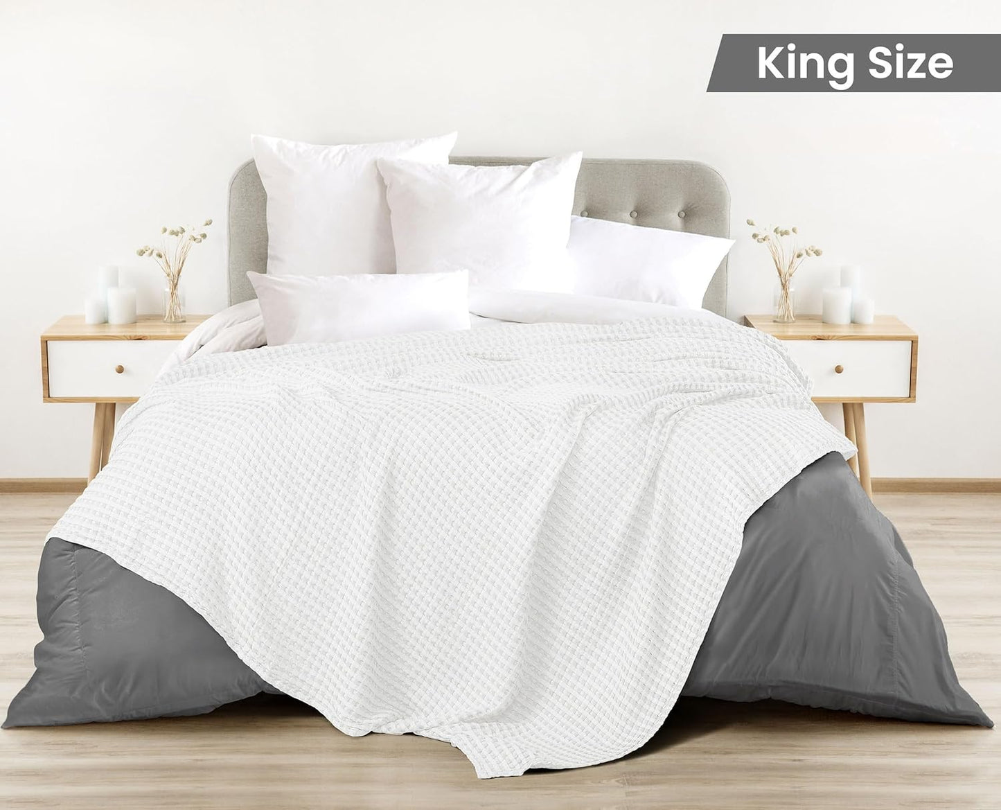 Utopia Bedding White 100% Cotton Waffle Blanket 300 GSM [King - 90x108 Inch] Soft Lightweight Breathable Bed Blanket for All Season