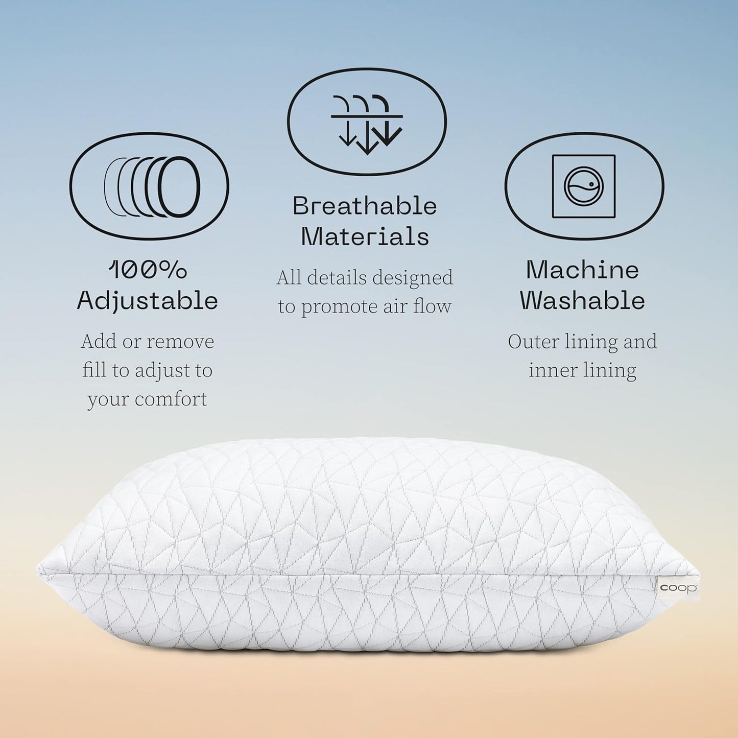 Coop Home Goods Original Adjustable Pillow, Queen Size Bed Pillows for Sleeping, Cross Cut Memory Foam Pillows - Medium Firm Back, Stomach and Side Sleeper Pillow, CertiPUR-US/GREENGUARD Gold