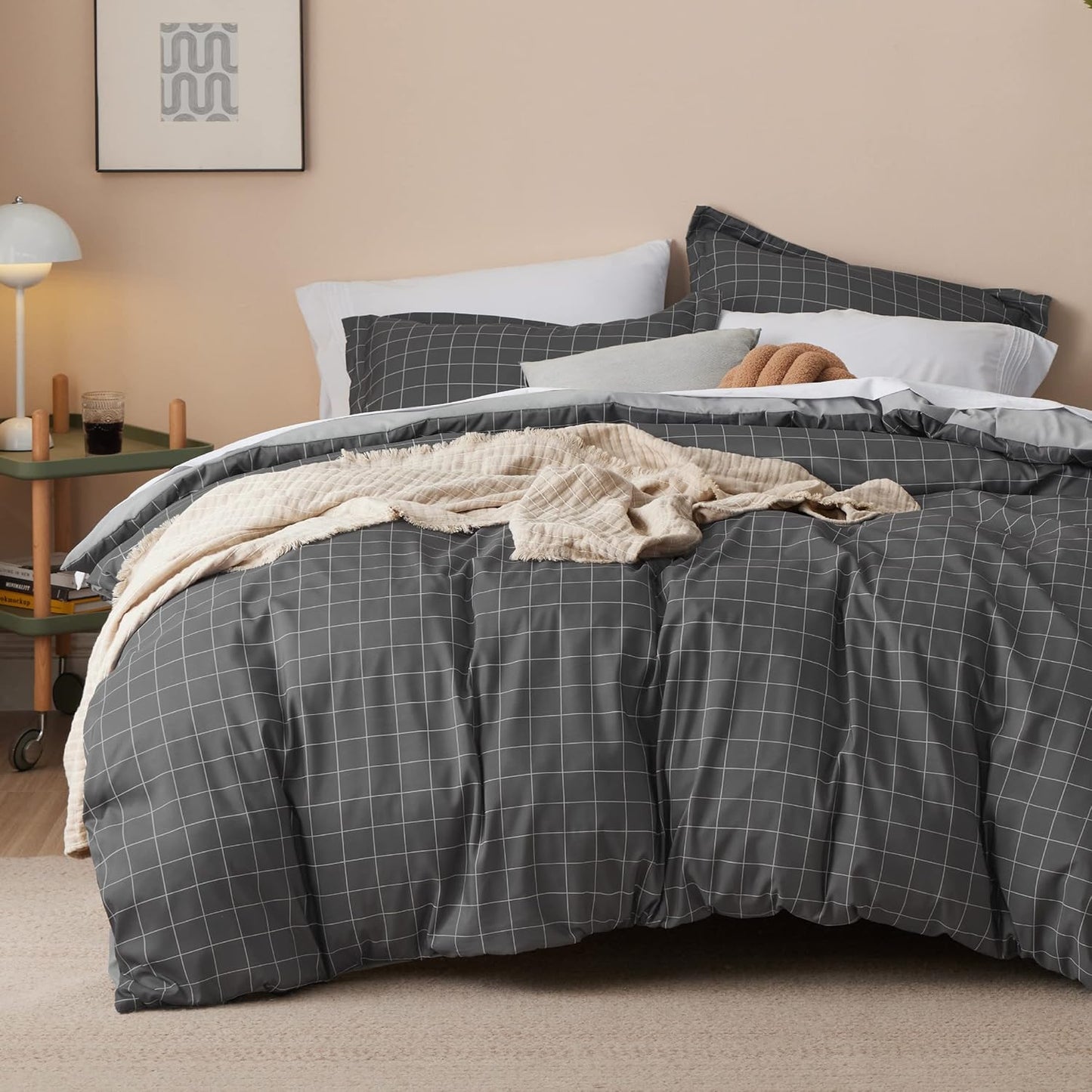 Bedsure Duvet Cover Queen Size - Gingham Reversible Buffalo Plaid Duvet Cover Set with Zipper Closure, 3 Pieces Blue Bedding Set with 8 Corner Ties and 2 Pillow Shams 20"x26"