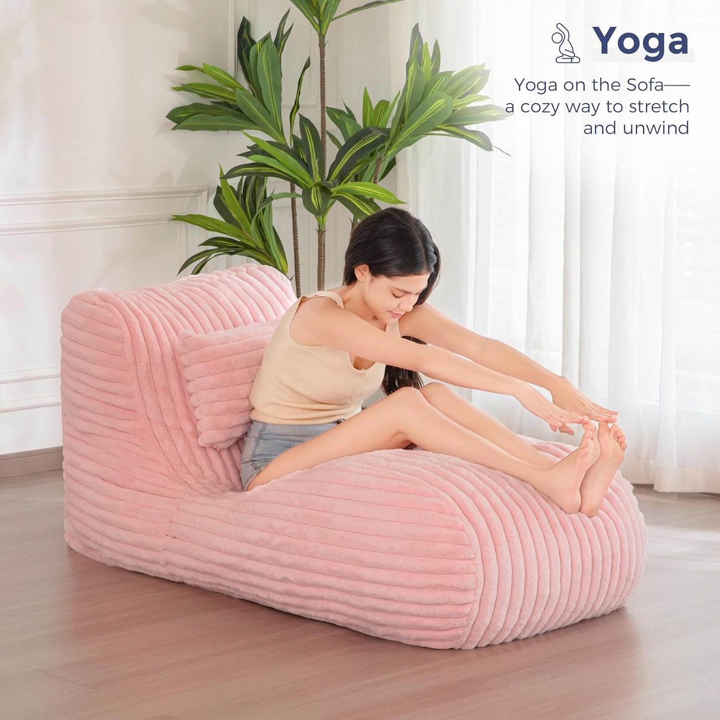MAXYOYO Chaise Lounge with Pillow, Ergonomic Chaise Lounge Chair Indoor, Soft Fabric Velvet Floor Sofa, Fainting Couch for Bedroom Living Room