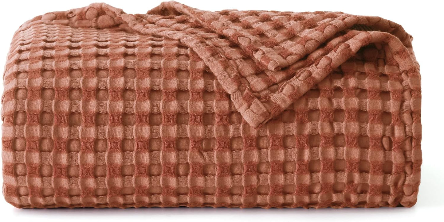 Bedsure Cooling Cotton Waffle Queen Size Blanket - Lightweight Breathable Summer Blanket of Rayon Derived from Bamboo for Hot Sleepers, Luxury Throws for Bed, Couch and Sofa, Ivory, 90x90 Inches