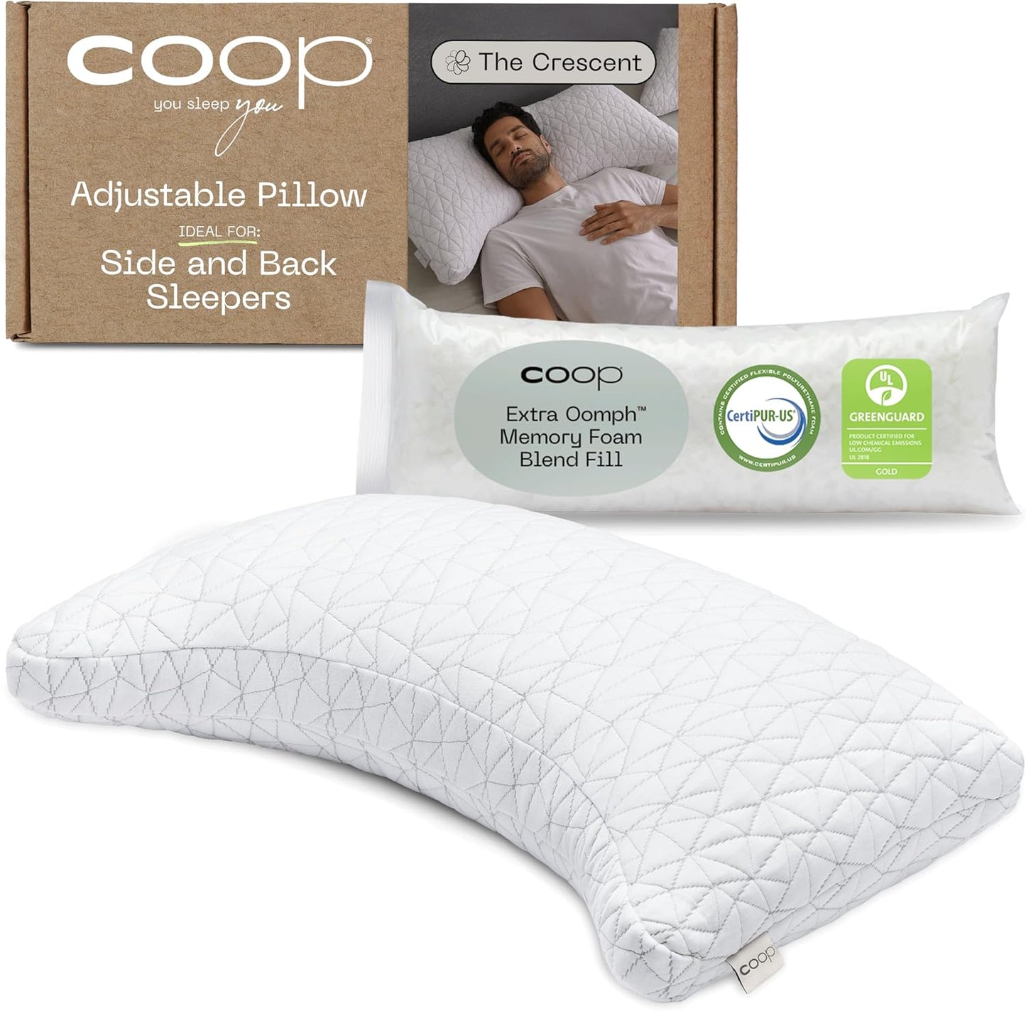 Coop Home Goods Original Adjustable Pillow, Queen Size Bed Pillows for Sleeping, Cross Cut Memory Foam Pillows - Medium Firm Back, Stomach and Side Sleeper Pillow, CertiPUR-US/GREENGUARD Gold