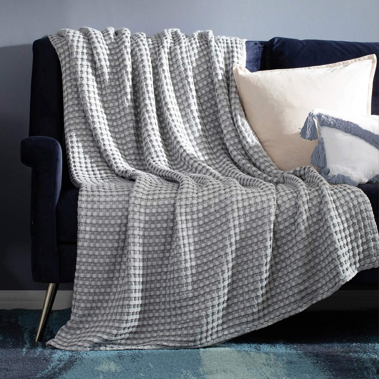 Bedsure Cooling Cotton Waffle Queen Size Blanket - Lightweight Breathable Summer Blanket of Rayon Derived from Bamboo for Hot Sleepers, Luxury Throws for Bed, Couch and Sofa, Ivory, 90x90 Inches