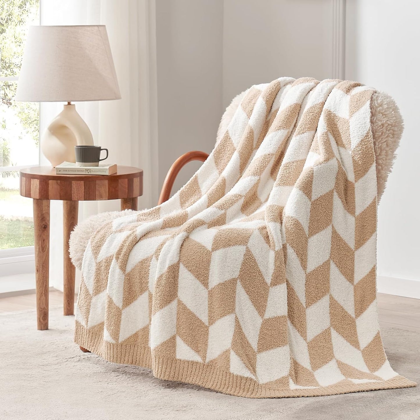 Snuggle Sac Buttery Ivory Throw Blanket for Couch, Reversible Super Soft Knitted Blankets, Warm Cozy Knit Fuzzy Plush Lightweight Throws Dupes for Sofa, Bed, Picnic, Ivory, 50 x 60 inches