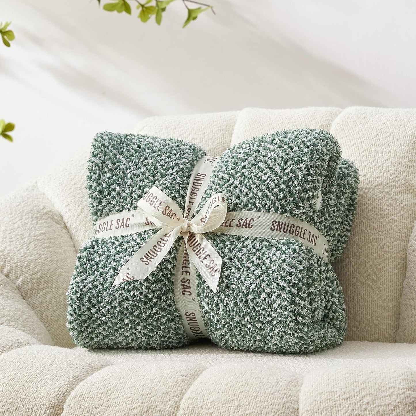 Snuggle Sac Buttery Ivory Throw Blanket for Couch, Reversible Super Soft Knitted Blankets, Warm Cozy Knit Fuzzy Plush Lightweight Throws Dupes for Sofa, Bed, Picnic, Ivory, 50 x 60 inches