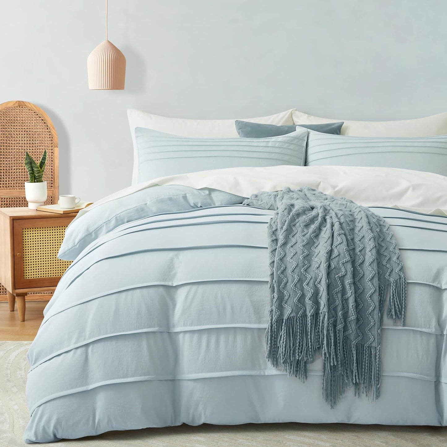 Oli Anderson Beige Duvet Cover King Size - Pleated King Duvet Cover, 3PCS Soft and Breathable Textured Bedding Set with Zipper Closure(Beige,104"x90")