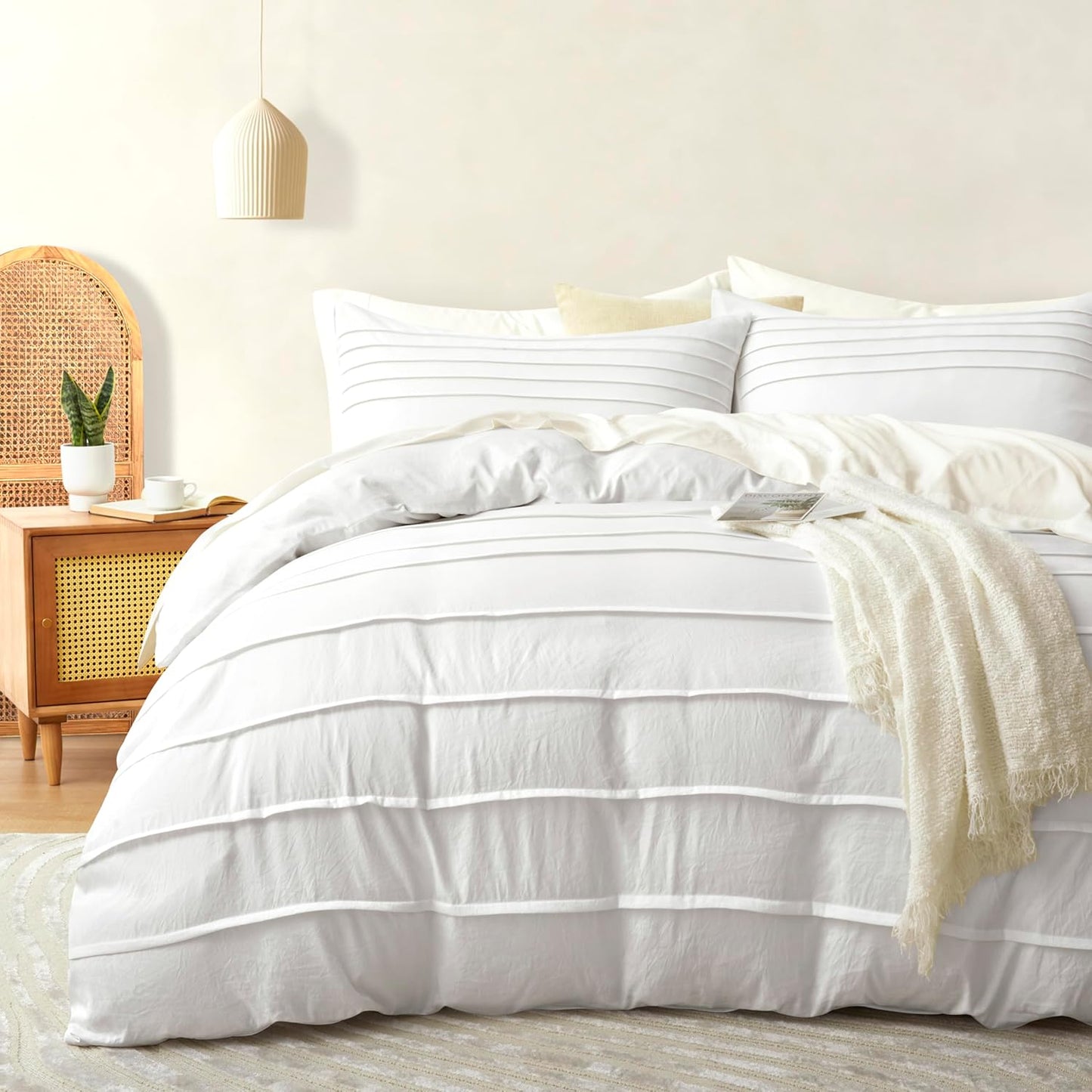 Oli Anderson Beige Duvet Cover King Size - Pleated King Duvet Cover, 3PCS Soft and Breathable Textured Bedding Set with Zipper Closure(Beige,104"x90")