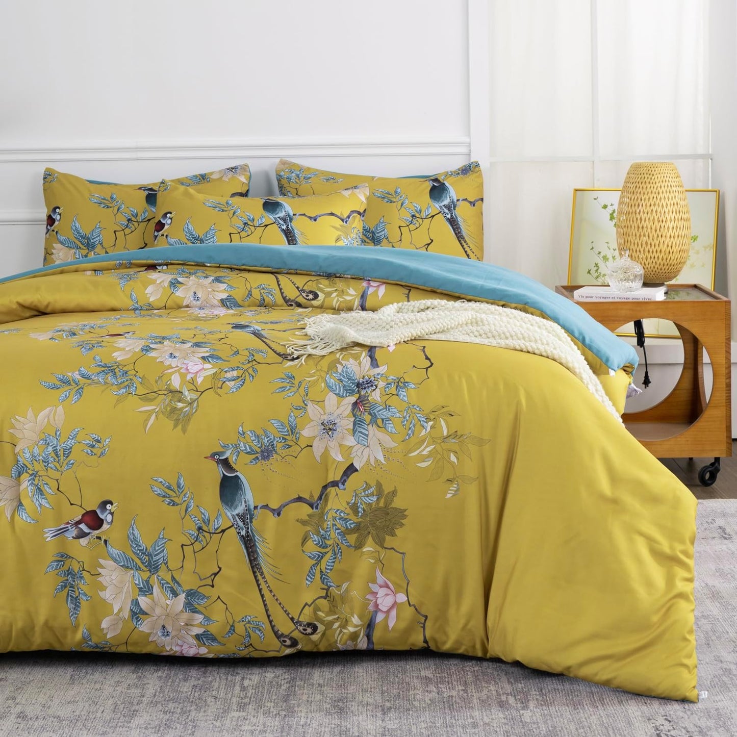 Jane yre Duvet Cover Queen Floral, Brushed Microfiber 3 Pieces Bedding Set, Garden Style Vintage Floral Queen Duvet Cover Flower, with Zipper Closure, Luxury Soft Breathable Comfy