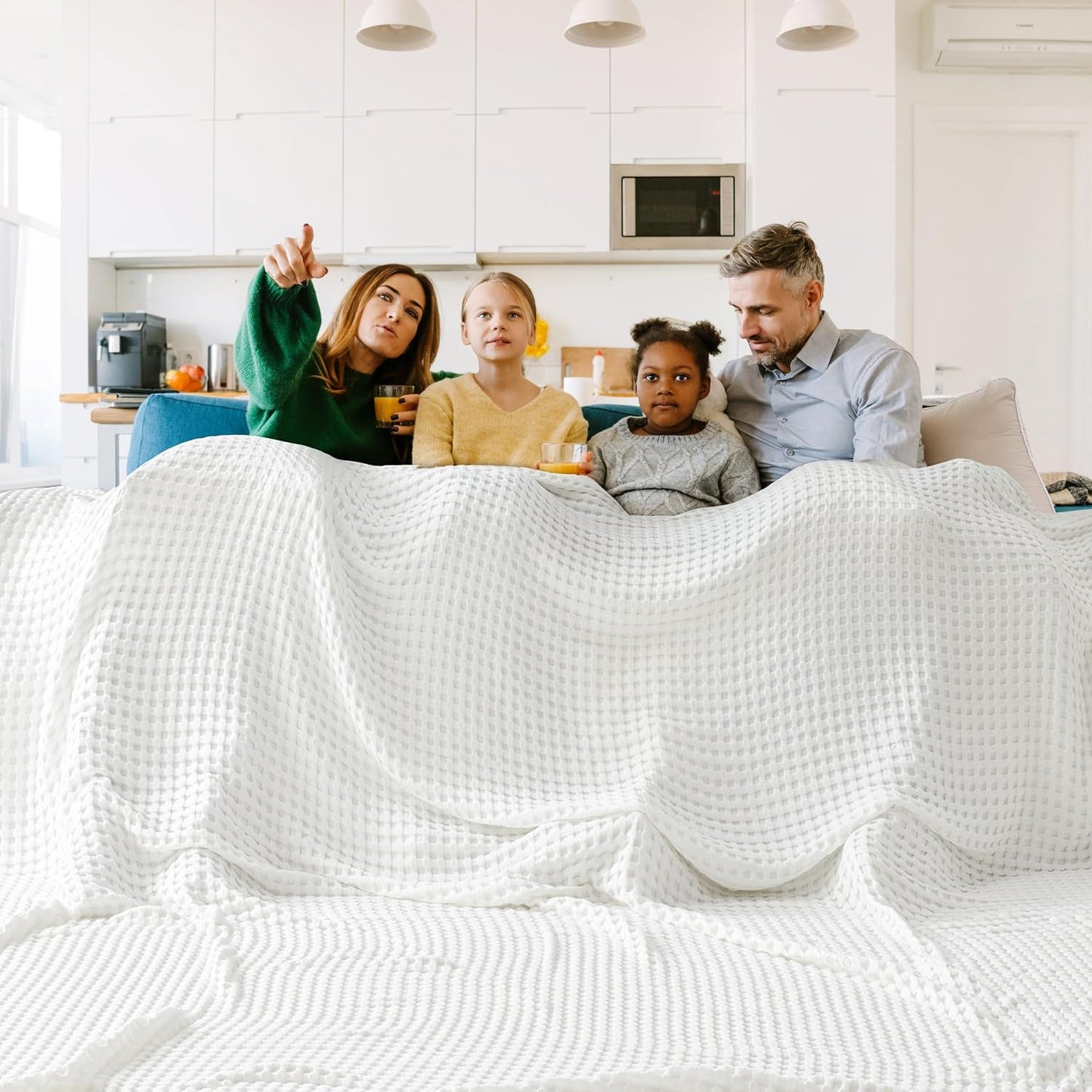 Bedsure Cooling Cotton Waffle Queen Size Blanket - Lightweight Breathable Summer Blanket of Rayon Derived from Bamboo for Hot Sleepers, Luxury Throws for Bed, Couch and Sofa, Ivory, 90x90 Inches