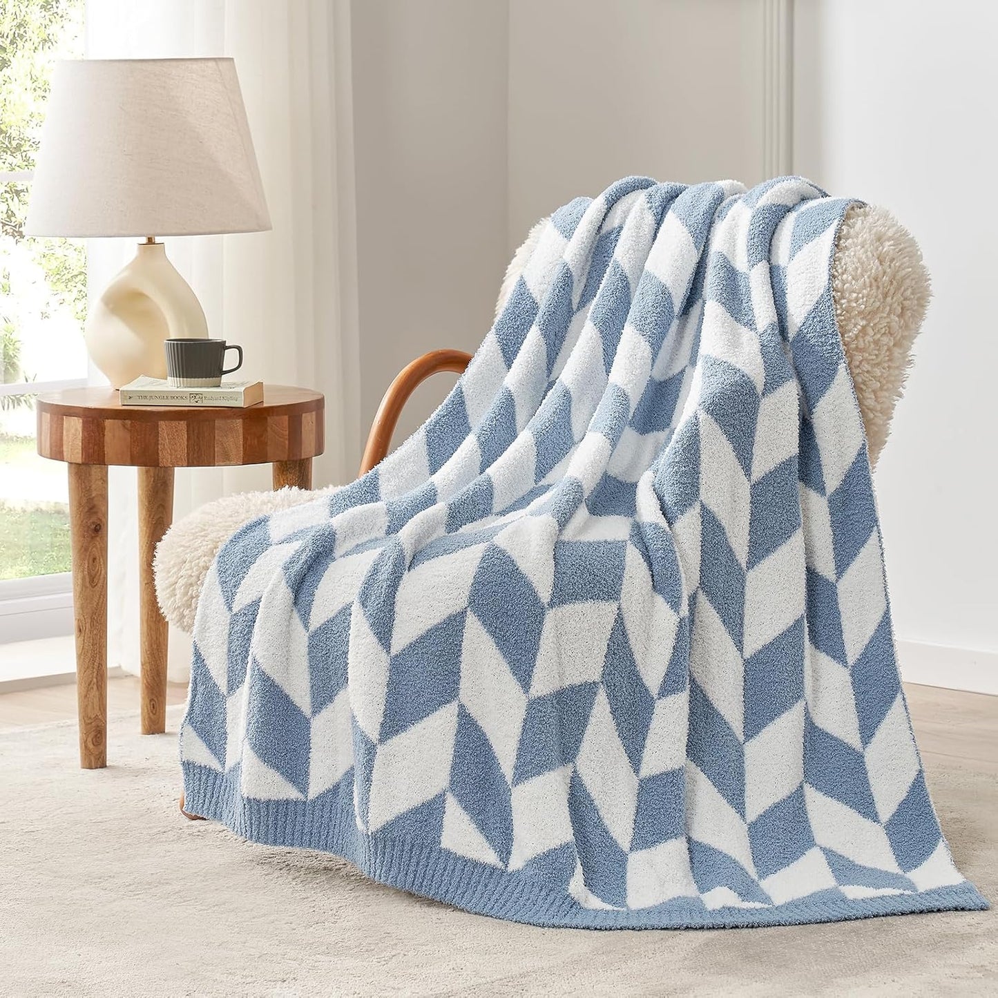 Snuggle Sac Buttery Ivory Throw Blanket for Couch, Reversible Super Soft Knitted Blankets, Warm Cozy Knit Fuzzy Plush Lightweight Throws Dupes for Sofa, Bed, Picnic, Ivory, 50 x 60 inches