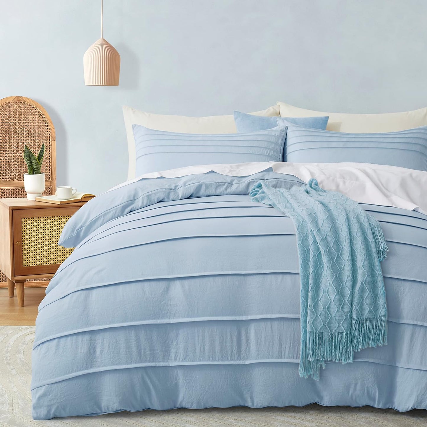 Oli Anderson Beige Duvet Cover King Size - Pleated King Duvet Cover, 3PCS Soft and Breathable Textured Bedding Set with Zipper Closure(Beige,104"x90")