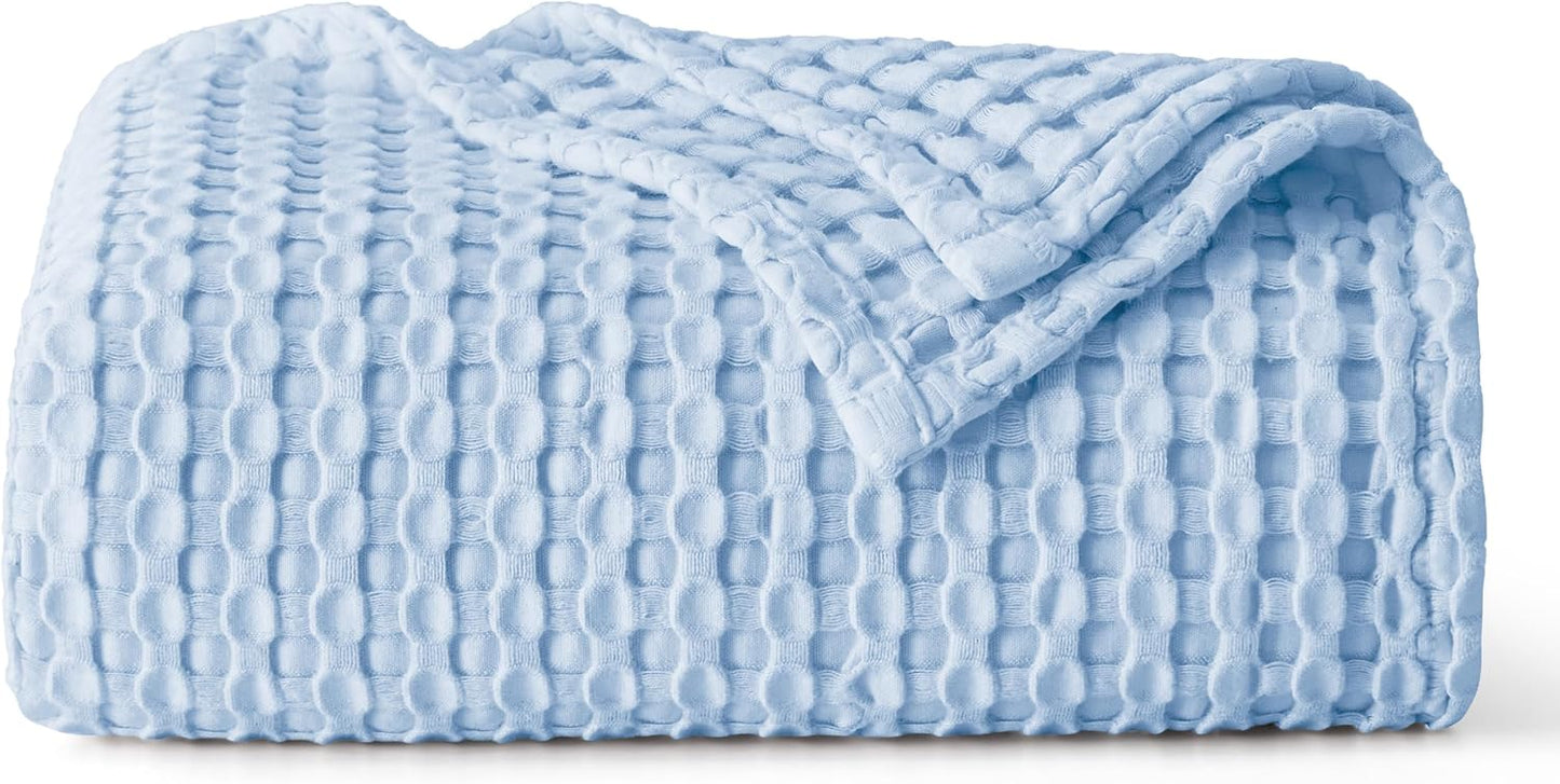 Bedsure Cooling Cotton Waffle Queen Size Blanket - Lightweight Breathable Summer Blanket of Rayon Derived from Bamboo for Hot Sleepers, Luxury Throws for Bed, Couch and Sofa, Ivory, 90x90 Inches