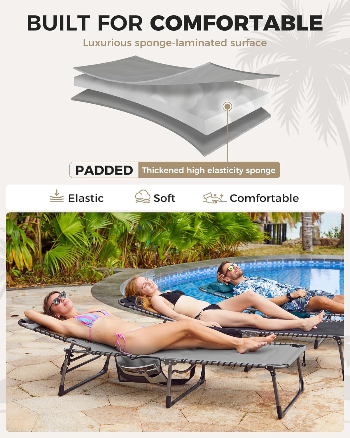 KingCamp Oversized Tanning Chair, Extra-Wide Padded Folding Chase Lounge Chairs Portable Adjustable 5-Position 400lbs Heavy Duty Lounger with Double-Layer Oxford for Outdoor Beach Patio Sun Pool