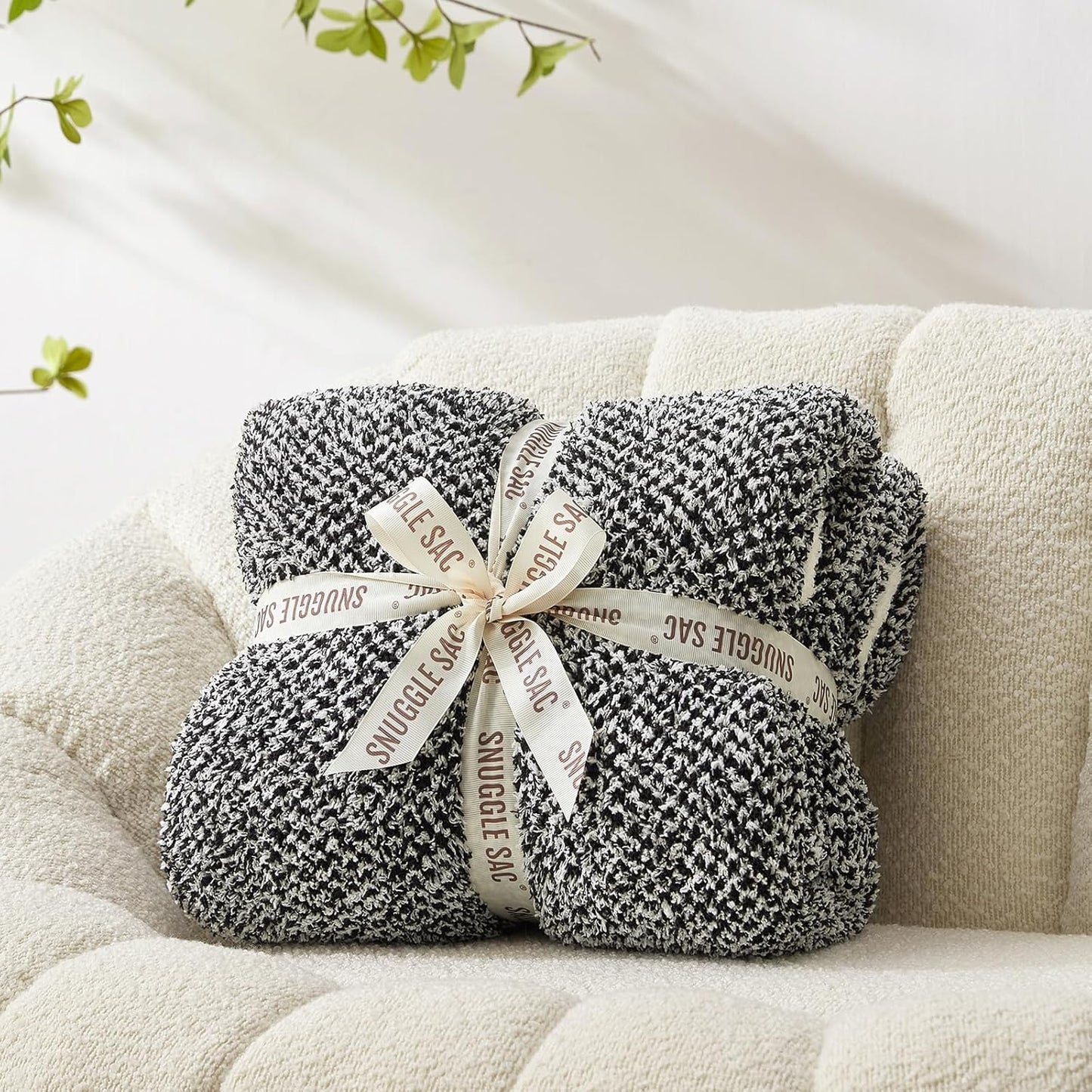 Snuggle Sac Buttery Ivory Throw Blanket for Couch, Reversible Super Soft Knitted Blankets, Warm Cozy Knit Fuzzy Plush Lightweight Throws Dupes for Sofa, Bed, Picnic, Ivory, 50 x 60 inches