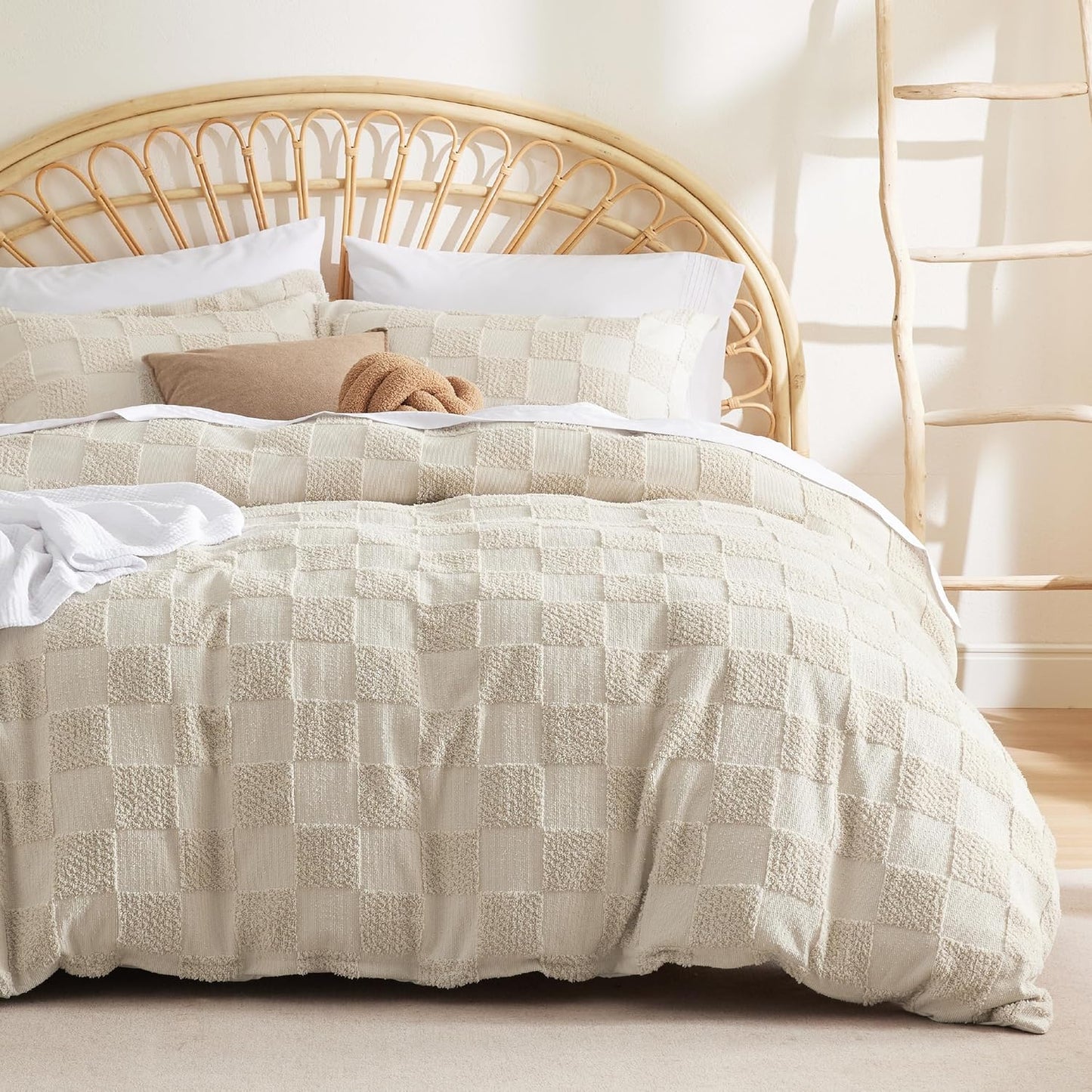 Bedsure Boho Kids Duvet Cover Queen Size（Duvet Insert/Comforter not Included - Tufted Duvet Cover Queen for All Seasons,Soft Shabby Chic Boho Bedding (Beige, 90" x 90")