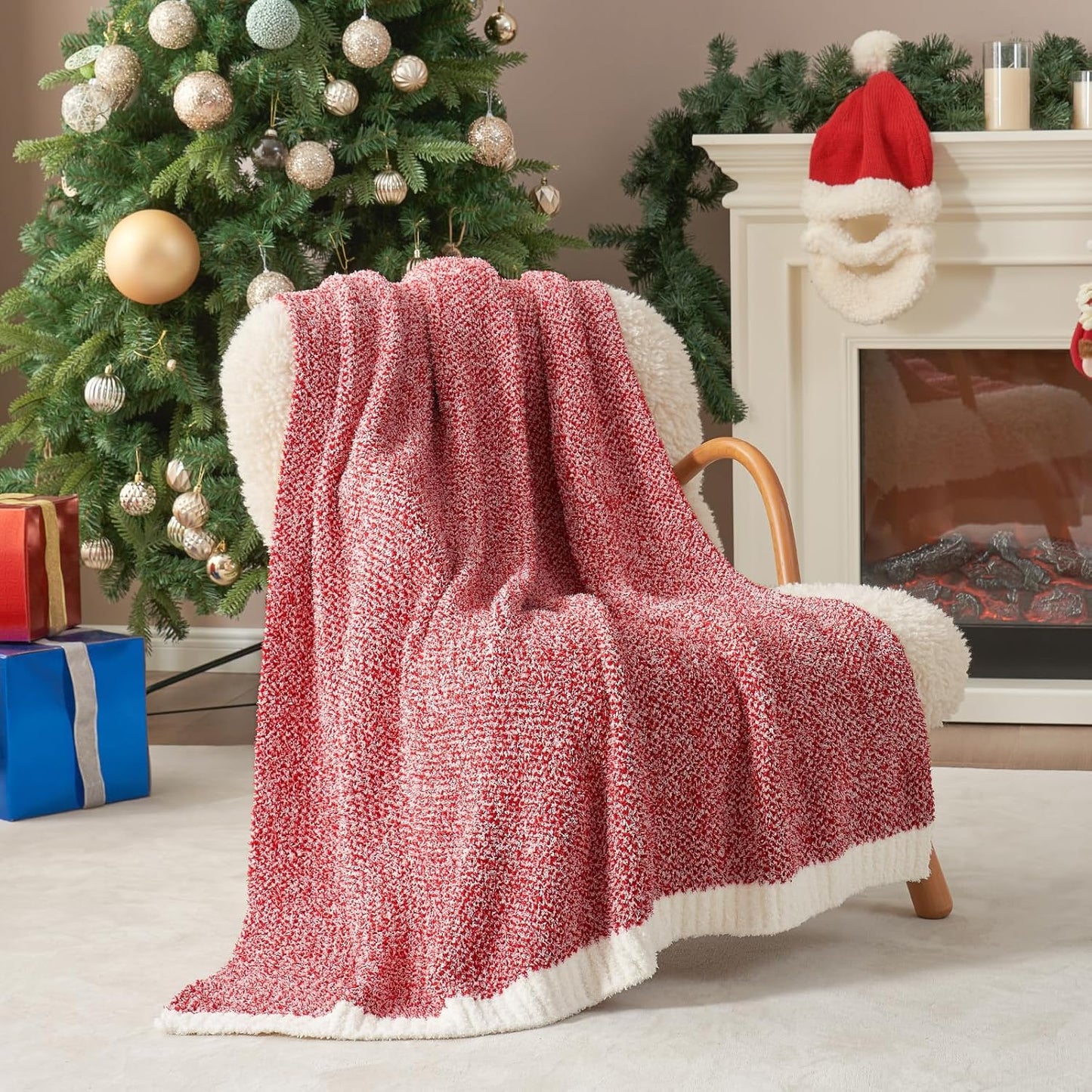 Snuggle Sac Buttery Ivory Throw Blanket for Couch, Reversible Super Soft Knitted Blankets, Warm Cozy Knit Fuzzy Plush Lightweight Throws Dupes for Sofa, Bed, Picnic, Ivory, 50 x 60 inches