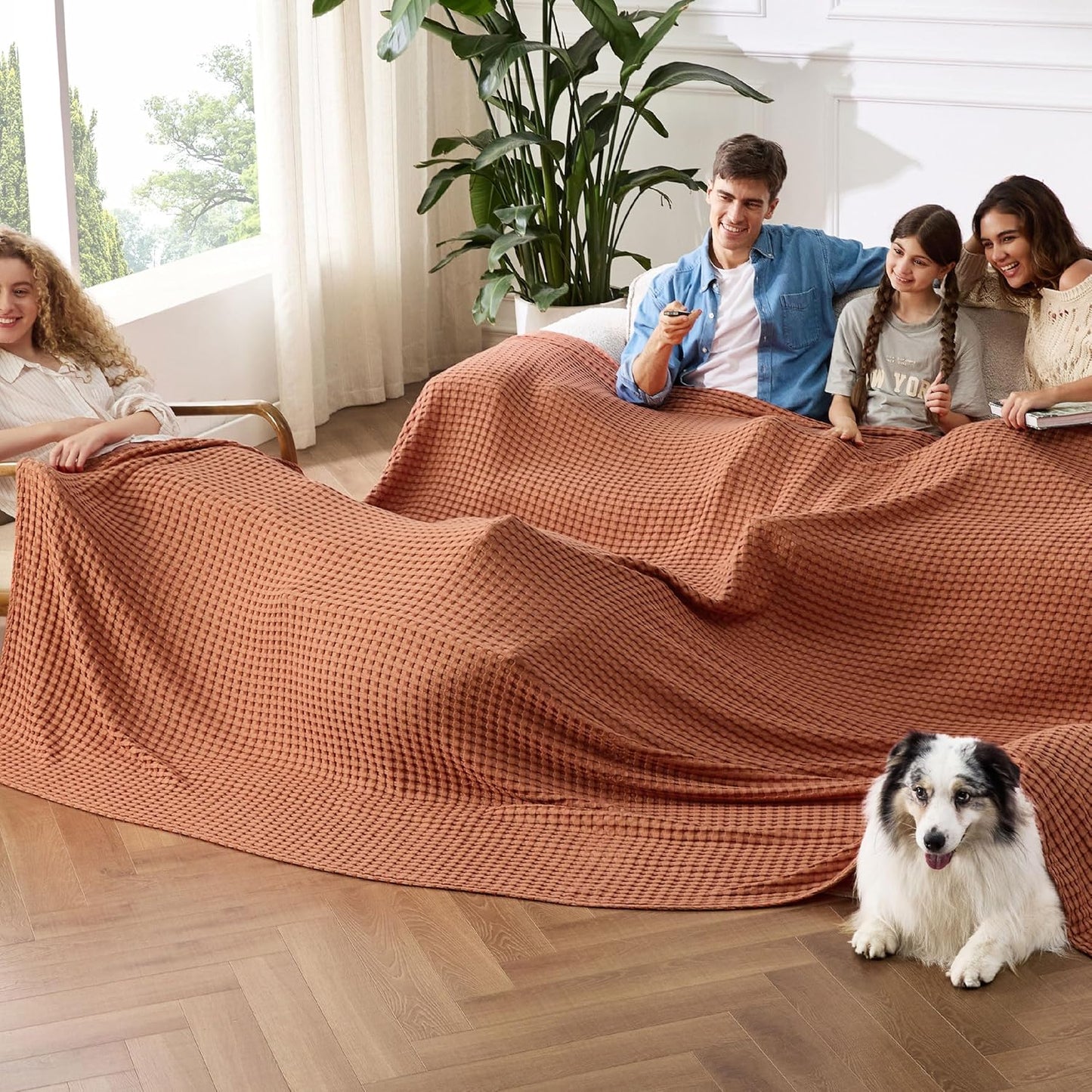 Bedsure Cooling Cotton Waffle Queen Size Blanket - Lightweight Breathable Summer Blanket of Rayon Derived from Bamboo for Hot Sleepers, Luxury Throws for Bed, Couch and Sofa, Ivory, 90x90 Inches