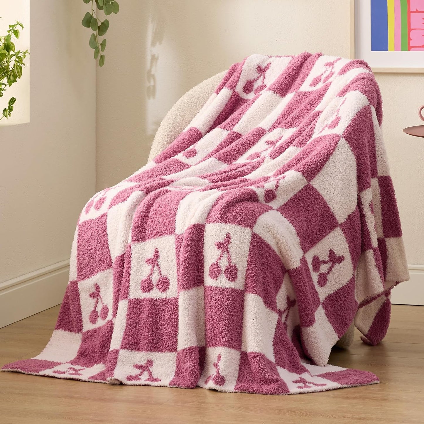 Bedsure Checkered Throw Blanket for Couch - Super Soft, Cozy & Warm Knit Blanket, Breathable, Lightweight & Fluffy for Bed & Sofa, Checkered Beige, 50x60 Inches