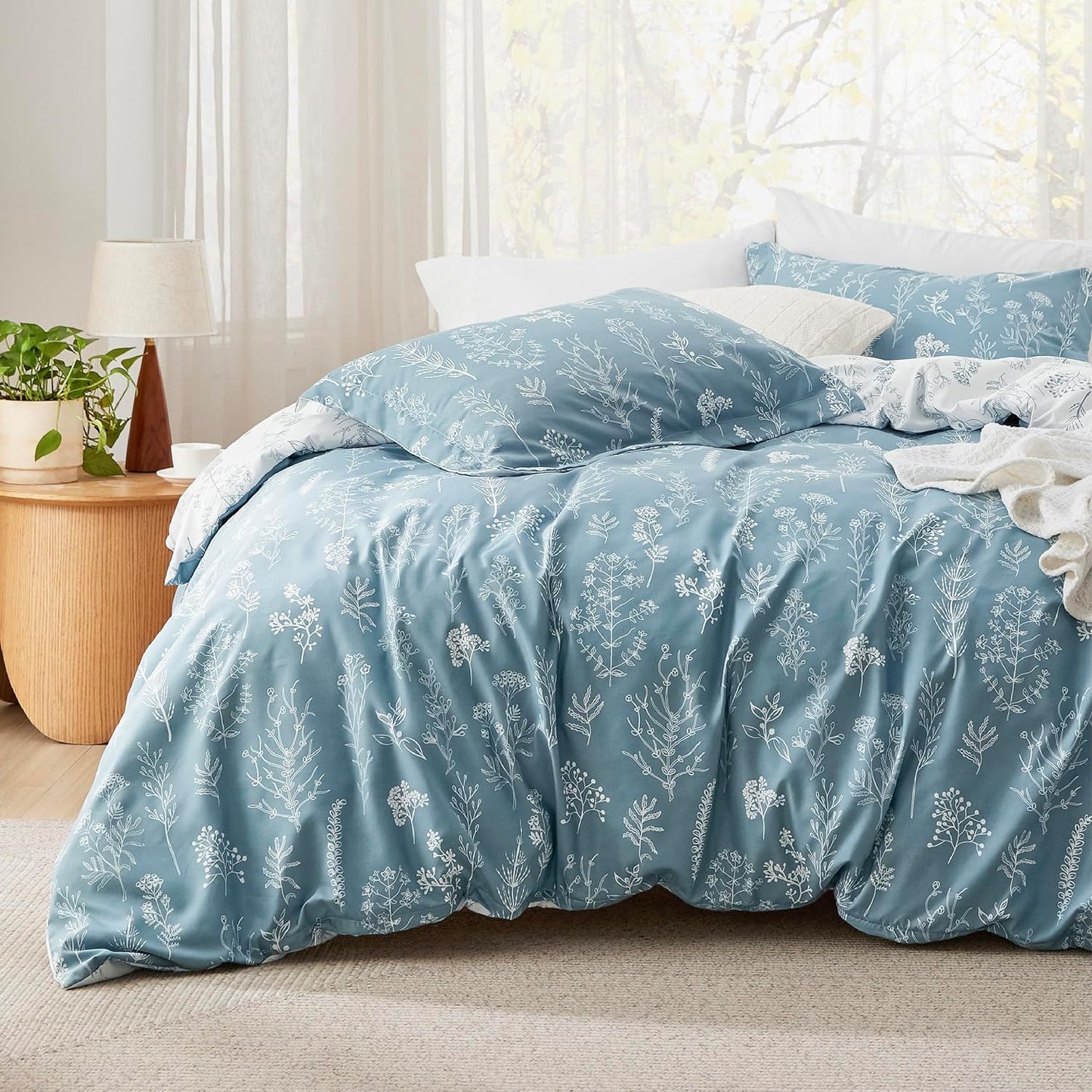 Bedsure Duvet Cover Queen Size - Gingham Reversible Buffalo Plaid Duvet Cover Set with Zipper Closure, 3 Pieces Blue Bedding Set with 8 Corner Ties and 2 Pillow Shams 20"x26"