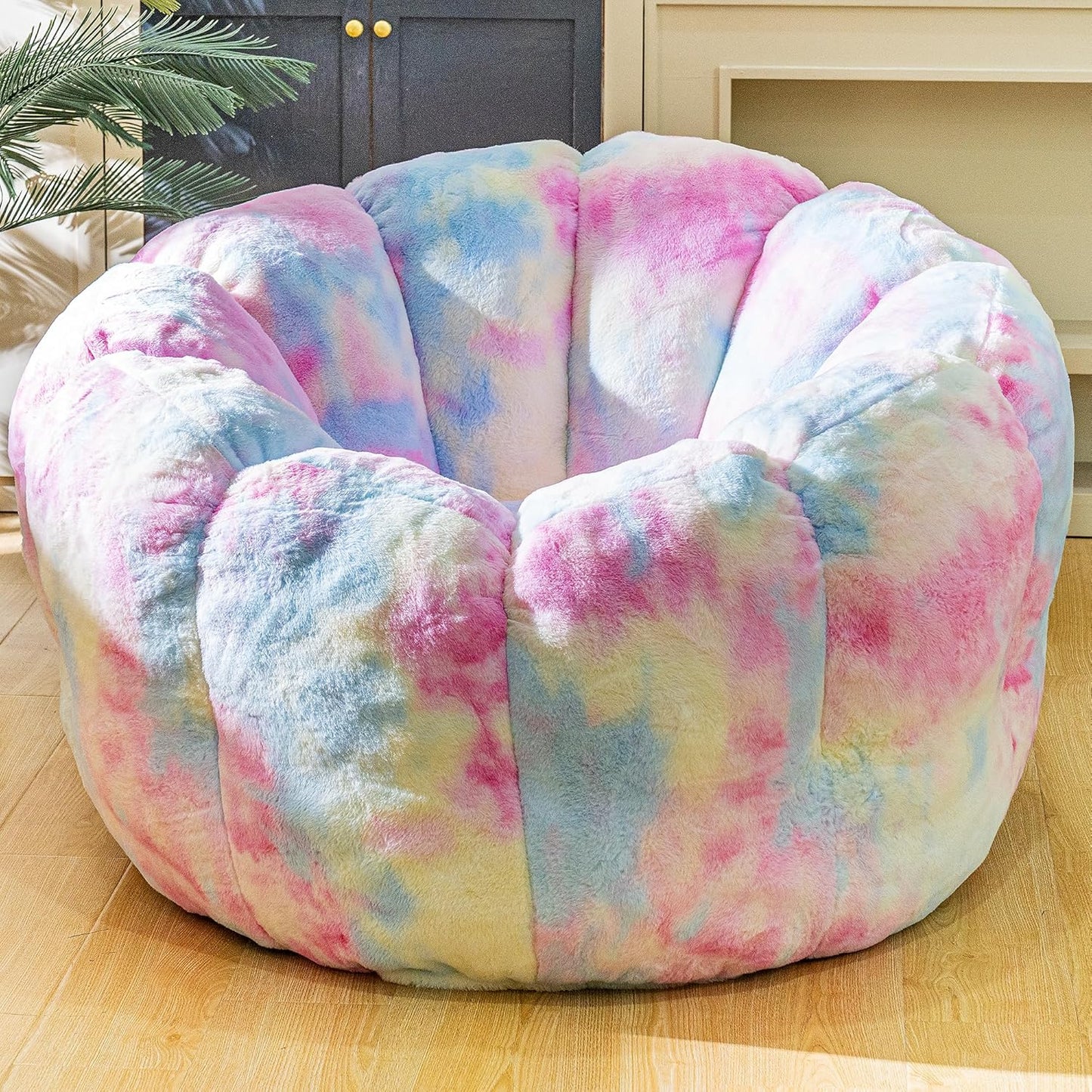 Bean Bag Chair with Filler, Faux Fur Comfy Chair with Petal Armrest Fluffy Lounge Chair for Bedroom, Living Room, Dorm, Game - Grey, Large, Low Support
