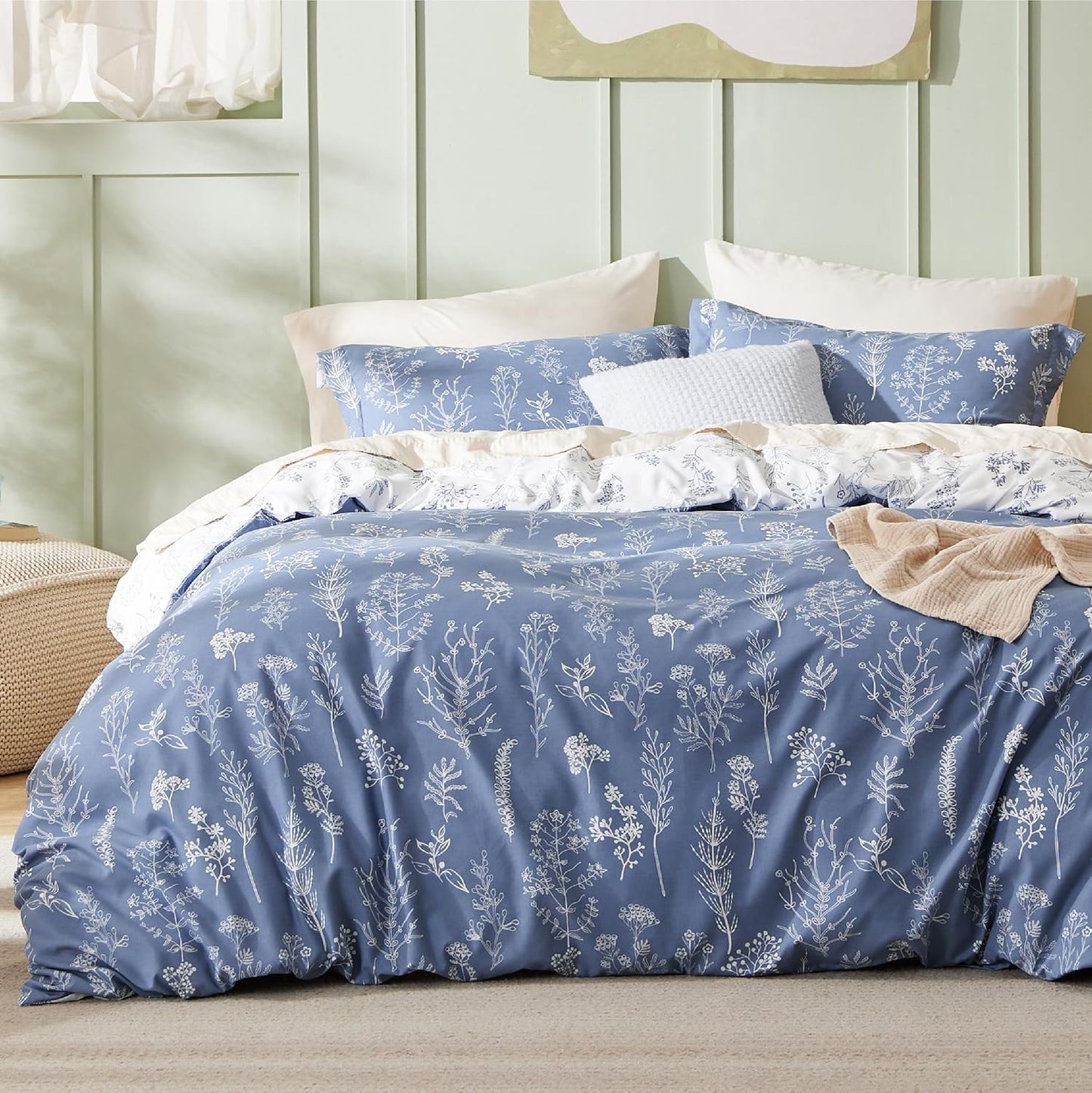 Bedsure Duvet Cover Queen Size - Gingham Reversible Buffalo Plaid Duvet Cover Set with Zipper Closure, 3 Pieces Blue Bedding Set with 8 Corner Ties and 2 Pillow Shams 20"x26"