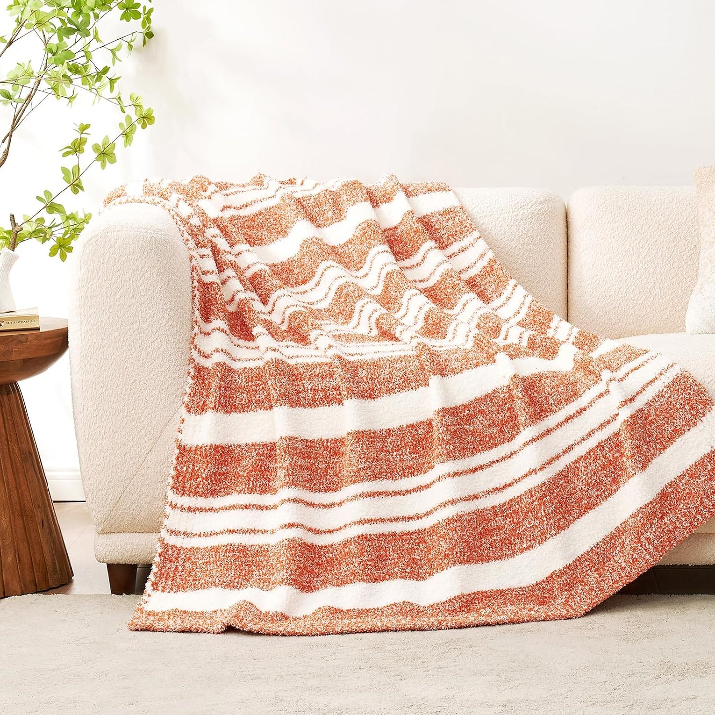 Snuggle Sac Buttery Ivory Throw Blanket for Couch, Reversible Super Soft Knitted Blankets, Warm Cozy Knit Fuzzy Plush Lightweight Throws Dupes for Sofa, Bed, Picnic, Ivory, 50 x 60 inches