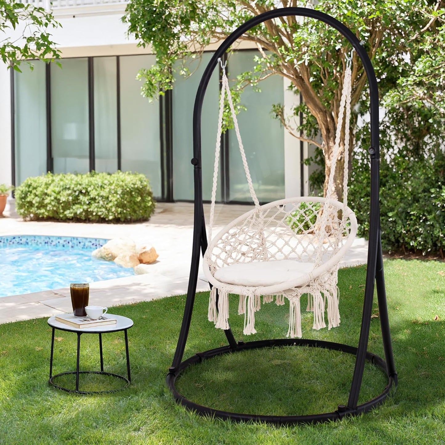 SUNCREAT Indoor Hammock Swing Chair with Stand, Hanging Chair Outdoor with Stand, 330 lbs Capacity, Patent Pending, Grey