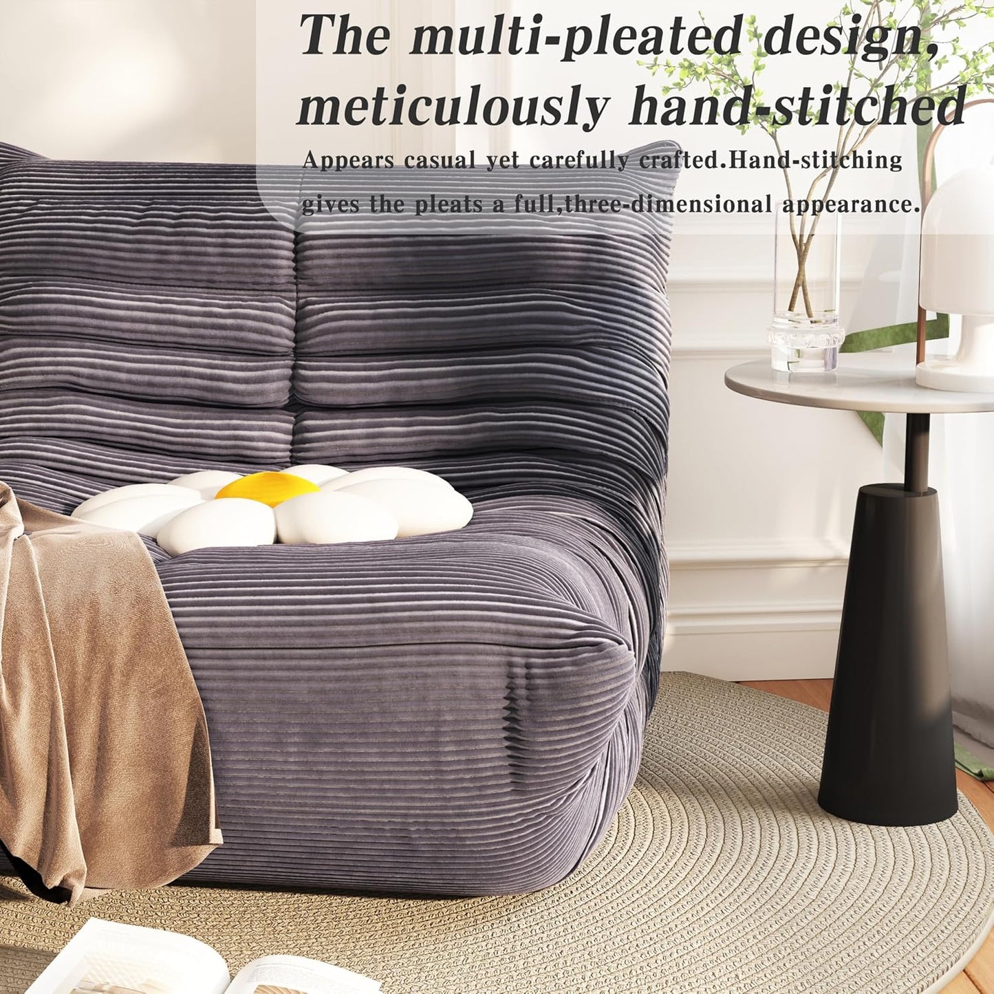 Bean Bag Chair, Lazy Floor Sofa Couch for Adults and Kids, Fireside Chair with Ergonomic Design, Memory Foam Lounge Chair for Living Room Bedroom, Office, Grey