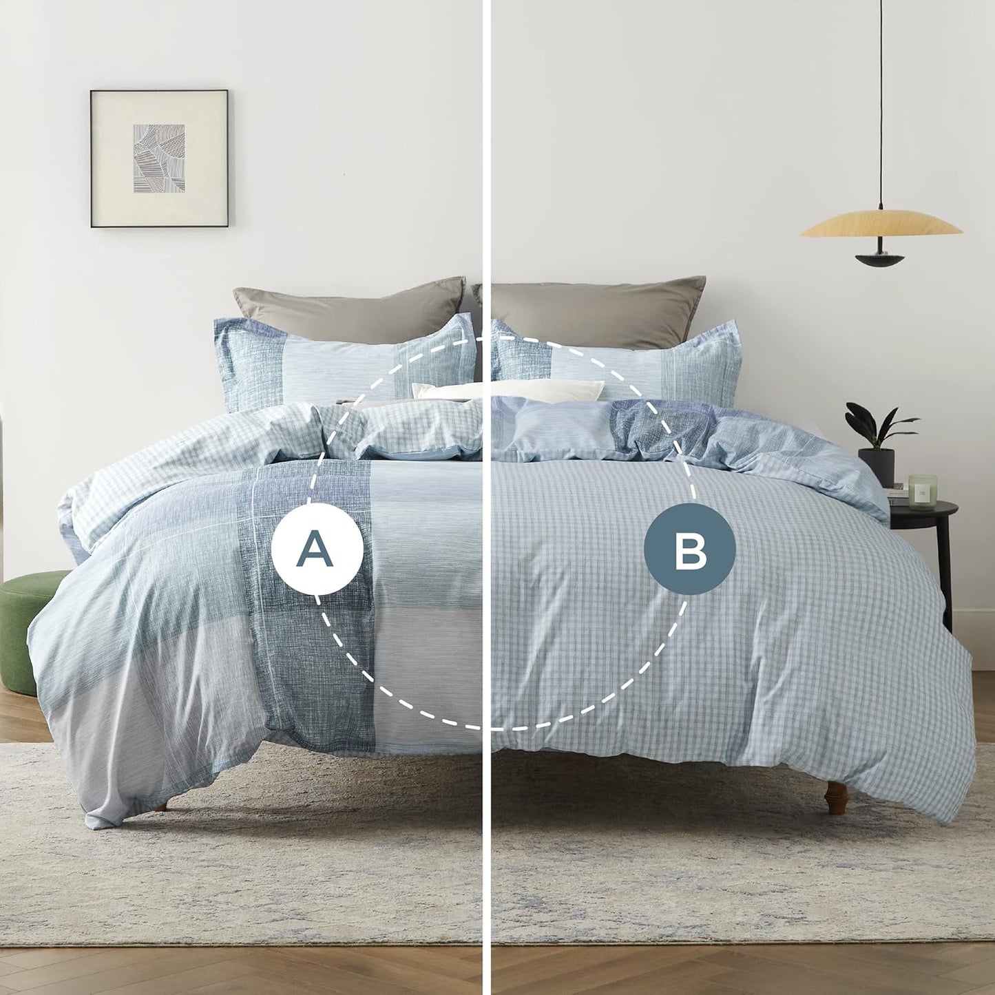 Bedsure Duvet Cover Queen Size - Gingham Reversible Buffalo Plaid Duvet Cover Set with Zipper Closure, 3 Pieces Blue Bedding Set with 8 Corner Ties and 2 Pillow Shams 20"x26"
