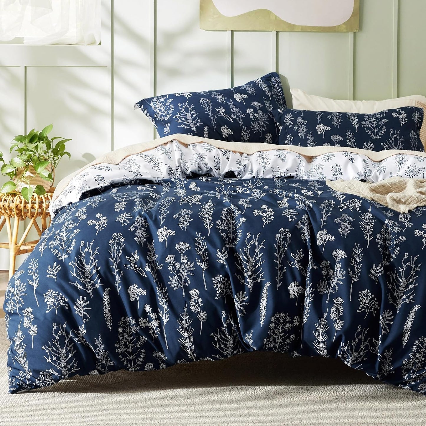 Bedsure Duvet Cover Queen Size - Gingham Reversible Buffalo Plaid Duvet Cover Set with Zipper Closure, 3 Pieces Blue Bedding Set with 8 Corner Ties and 2 Pillow Shams 20"x26"