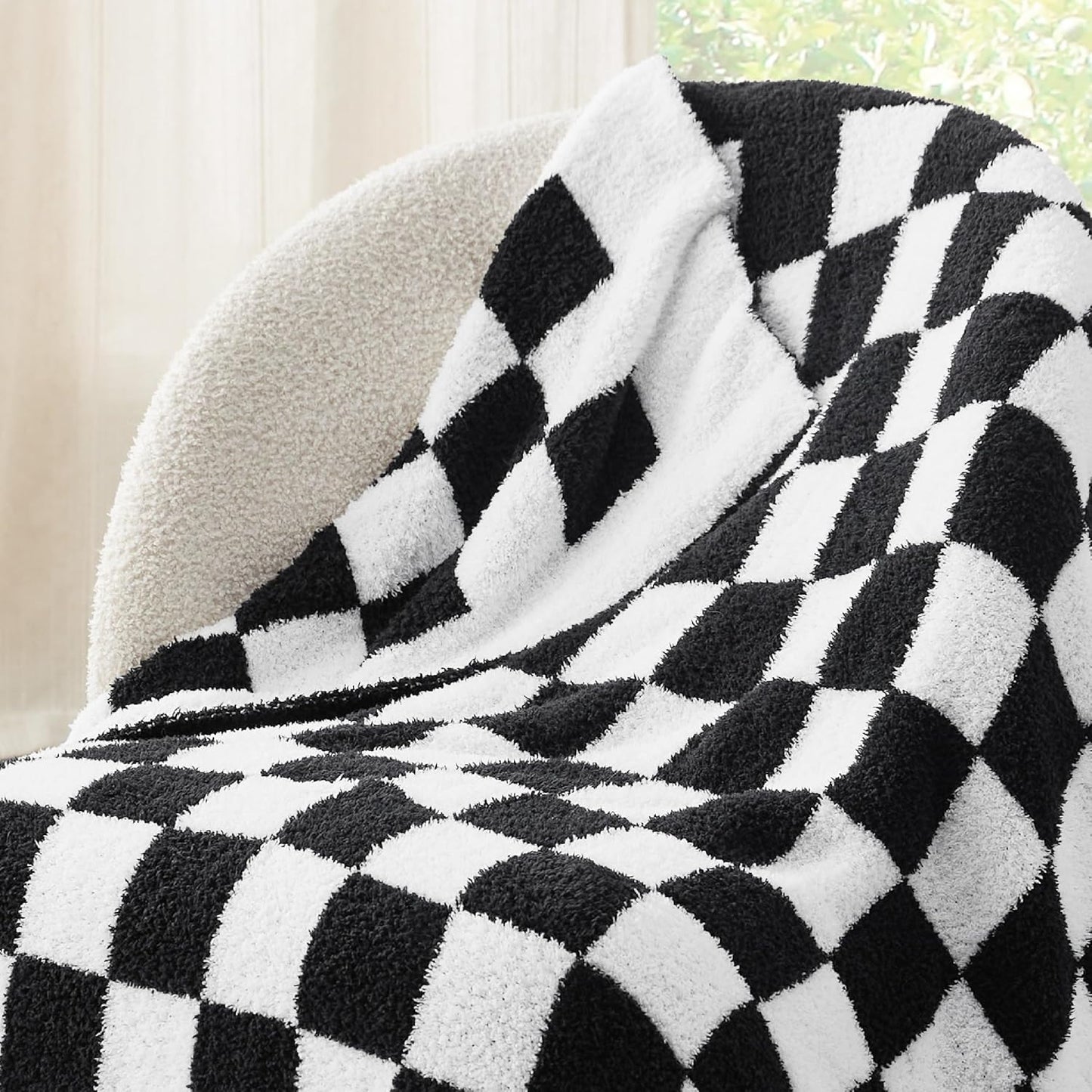 Bedsure Checkered Throw Blanket for Couch - Super Soft, Cozy & Warm Knit Blanket, Breathable, Lightweight & Fluffy for Bed & Sofa, Checkered Beige, 50x60 Inches