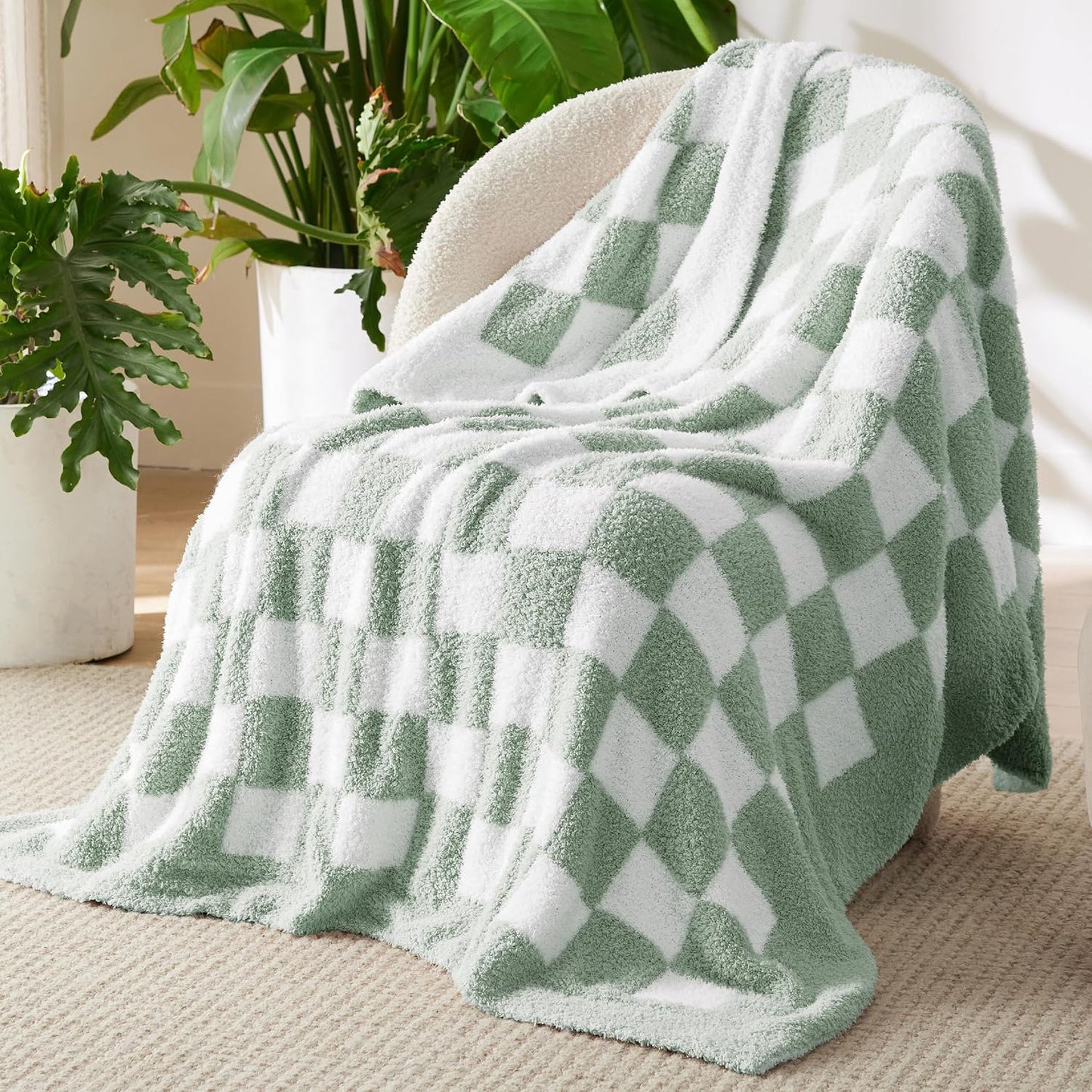 Bedsure Checkered Throw Blanket for Couch - Super Soft, Cozy & Warm Knit Blanket, Breathable, Lightweight & Fluffy for Bed & Sofa, Checkered Beige, 50x60 Inches